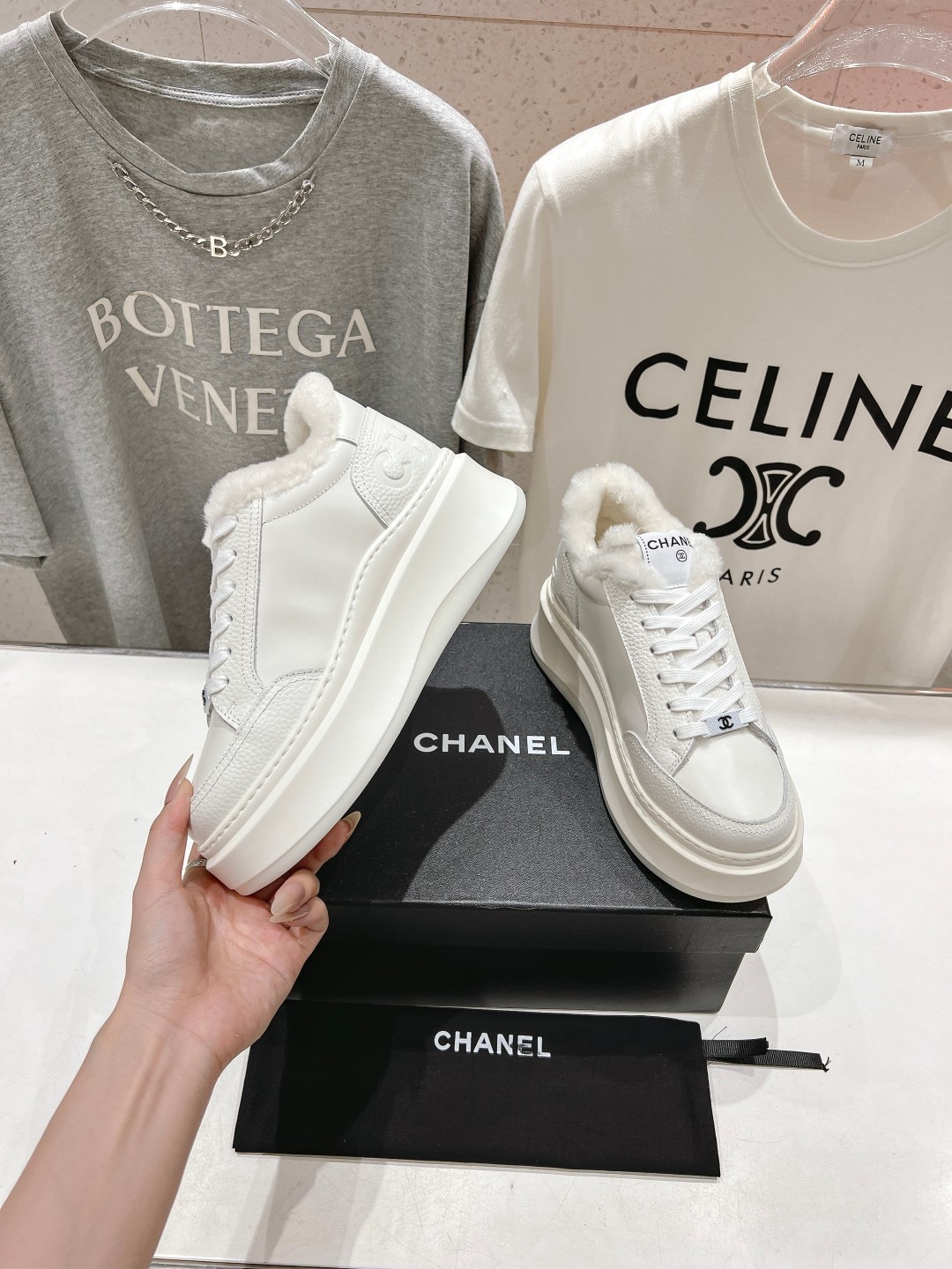 高版本出厂 毛里 Chanel* 小香2025ss冬季最新厚底毛毛内里饼干鞋，熊猫鞋休闲鞋网红明星小红书