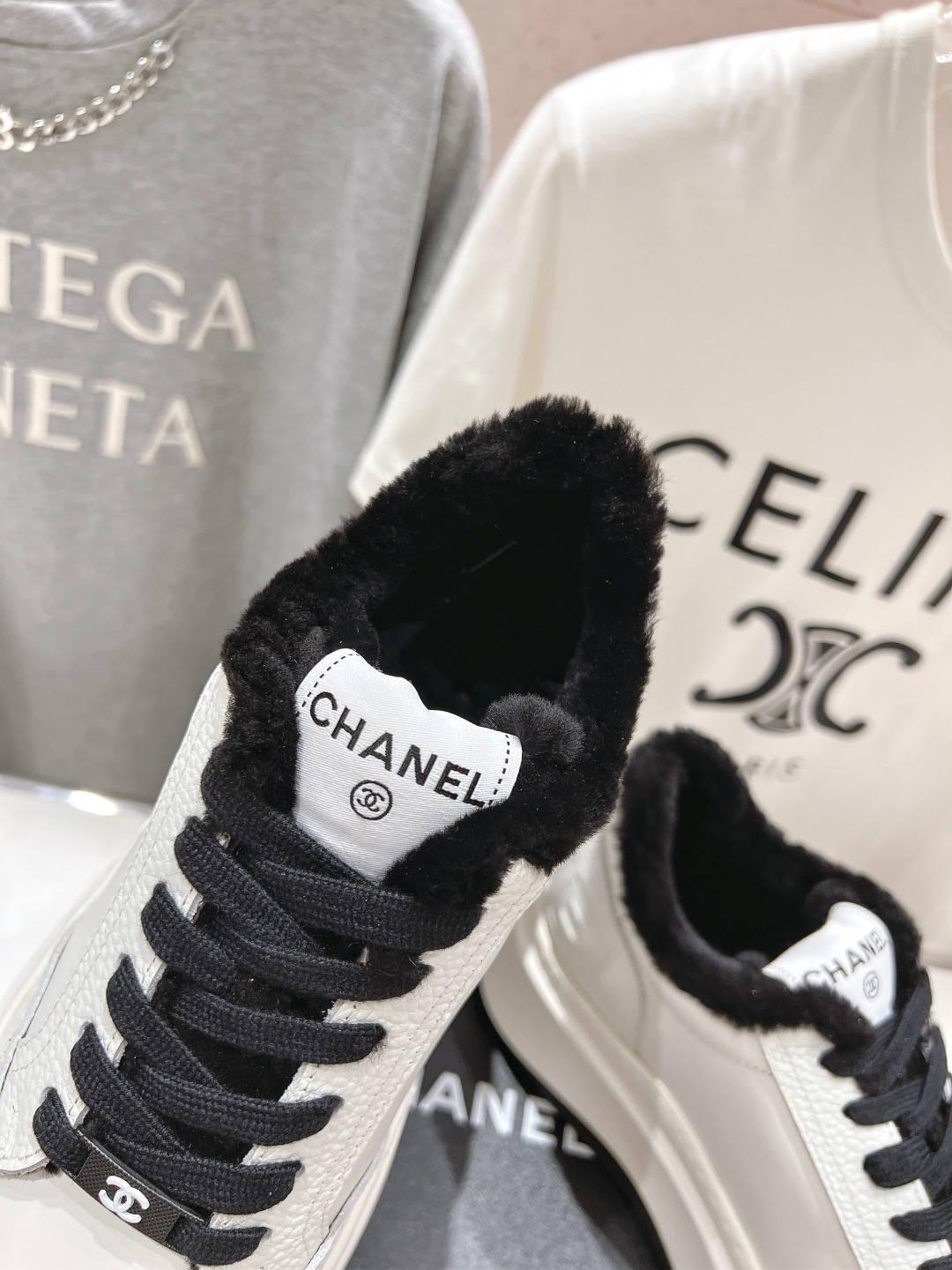 高版本出厂 毛里 Chanel* 小香2025ss冬季最新厚底毛毛内里饼干鞋，熊猫鞋休闲鞋网红明星小红书