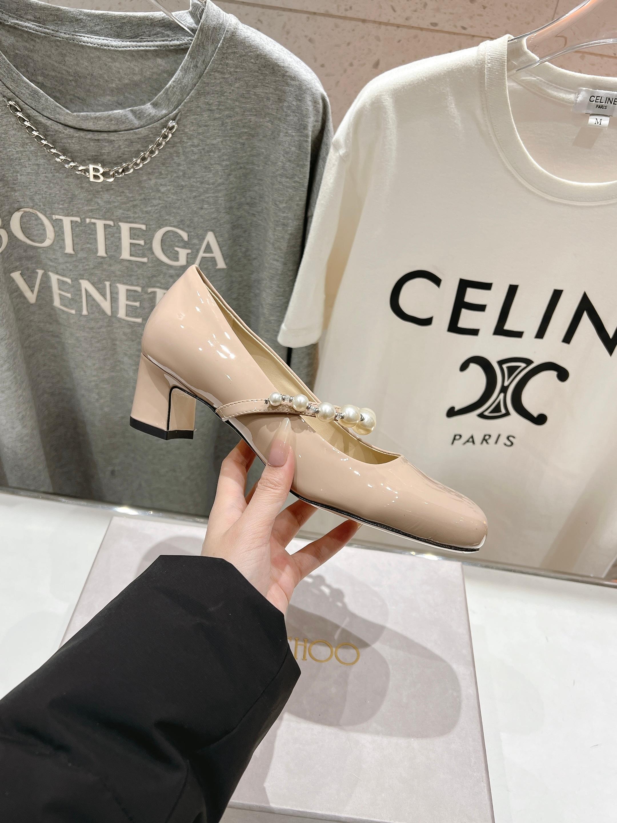 高版本出厂 JIMMY CHOO*｜JC/吉米周ss春夏新款简约小方头珍珠高跟鞋单鞋原版套楦，完美的线条