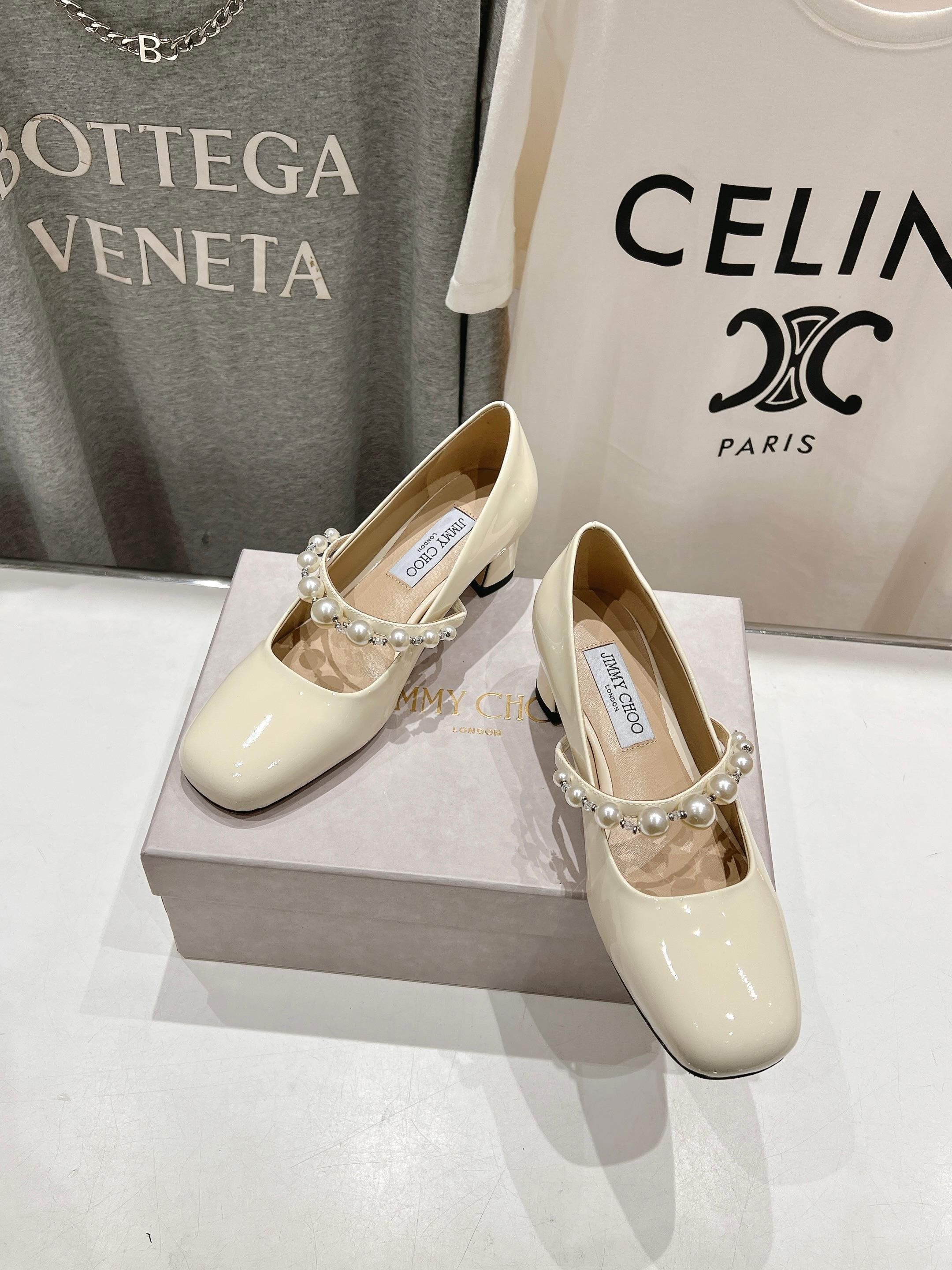 高版本出厂 JIMMY CHOO*｜JC/吉米周ss春夏新款简约小方头珍珠高跟鞋单鞋原版套楦，完美的线条