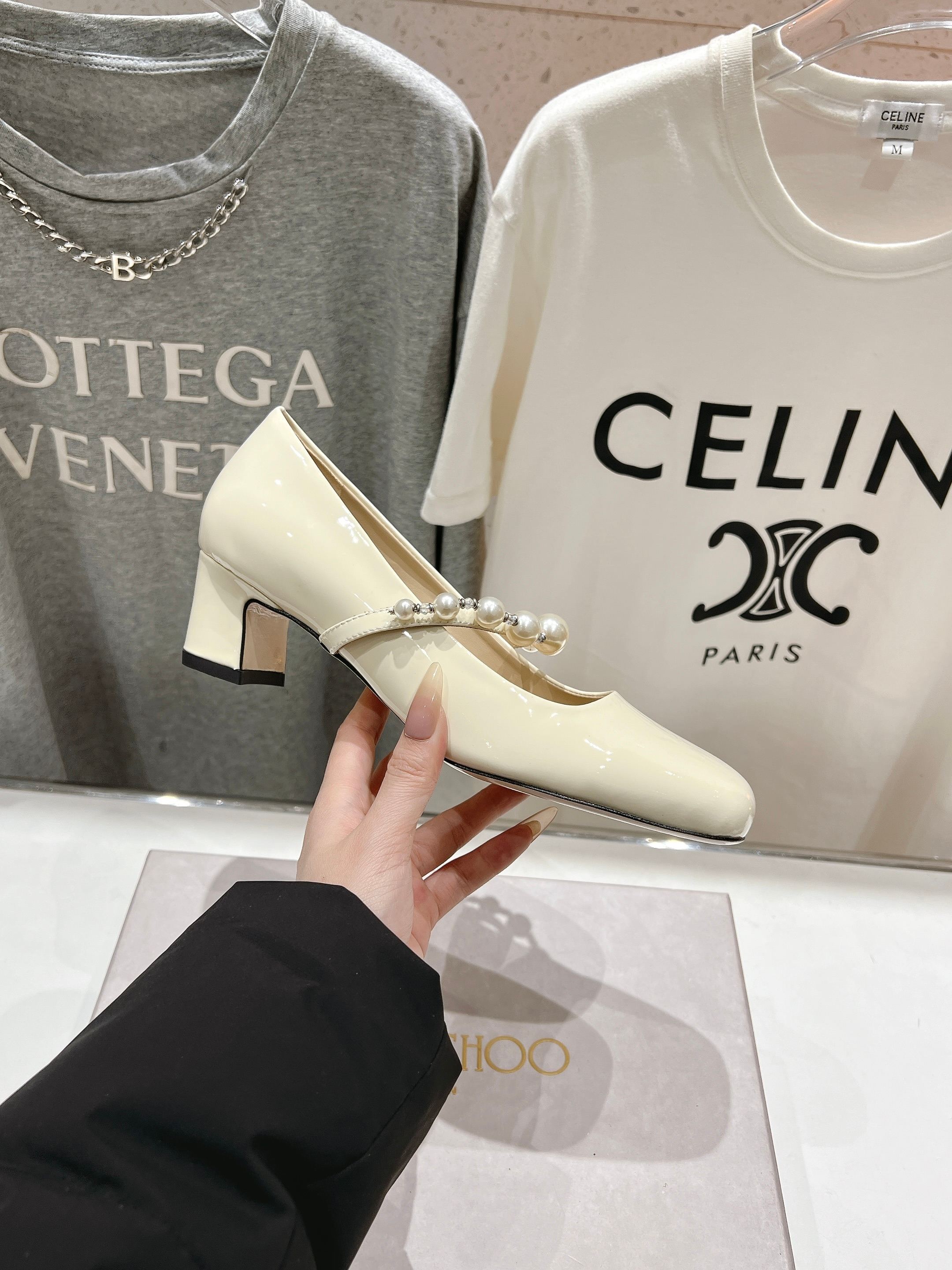 高版本出厂 JIMMY CHOO*｜JC/吉米周ss春夏新款简约小方头珍珠高跟鞋单鞋原版套楦，完美的线条