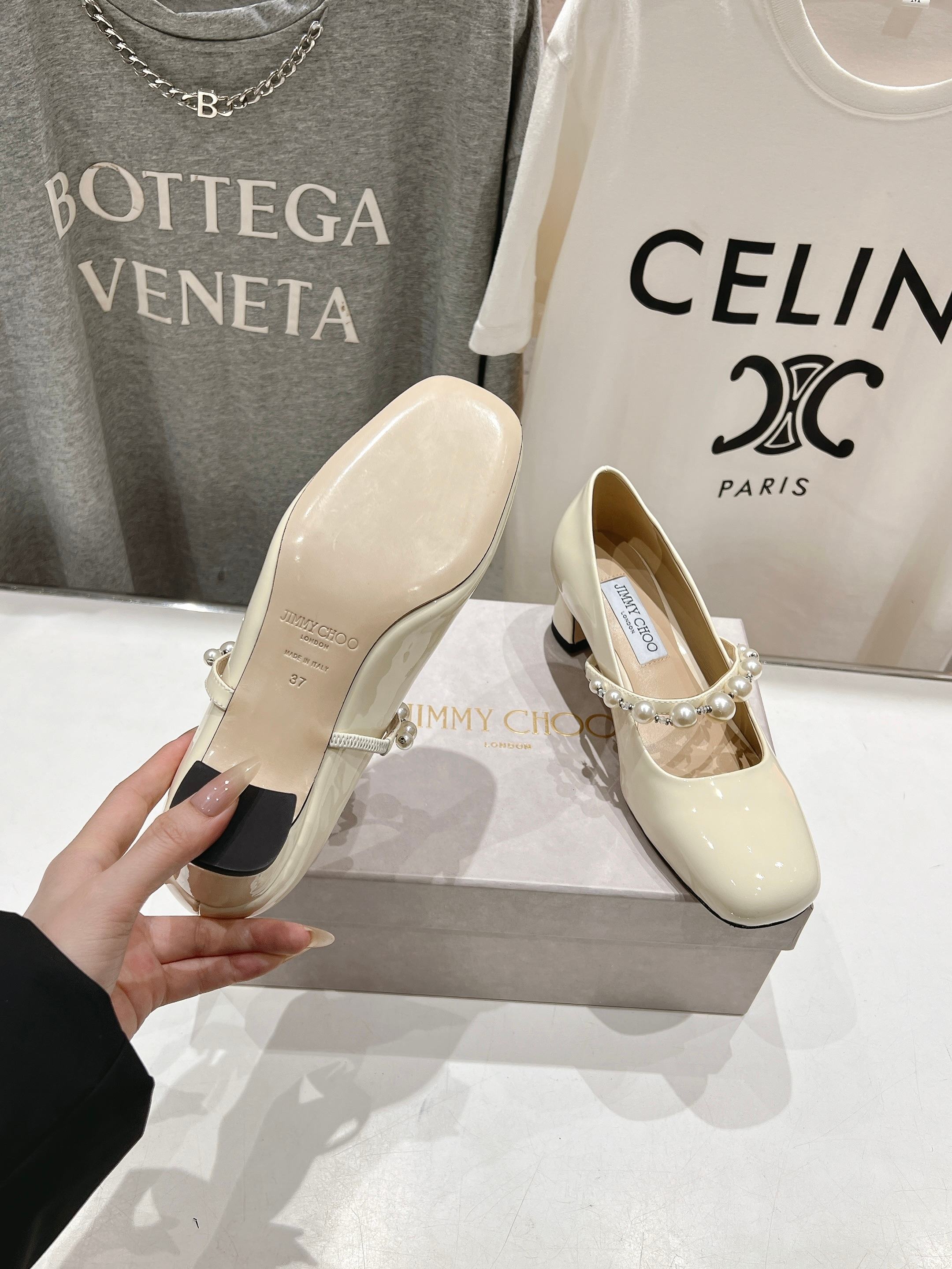 高版本出厂 JIMMY CHOO*｜JC/吉米周ss春夏新款简约小方头珍珠高跟鞋单鞋原版套楦，完美的线条