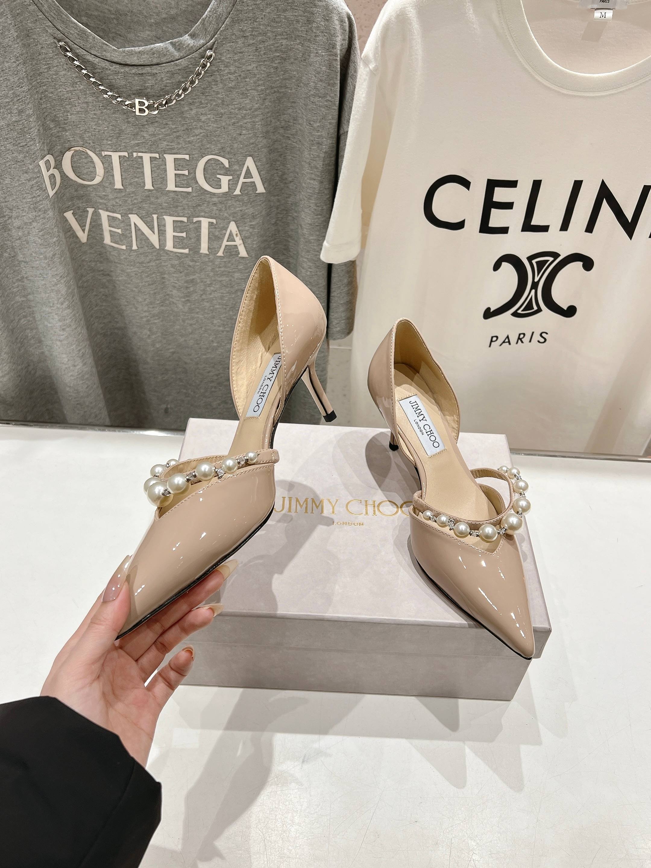 高版本出厂 JIMMY CHOO*｜JC/吉米周ss春夏新款简约尖头珍珠高跟鞋单鞋原版套楦，完美的线条，