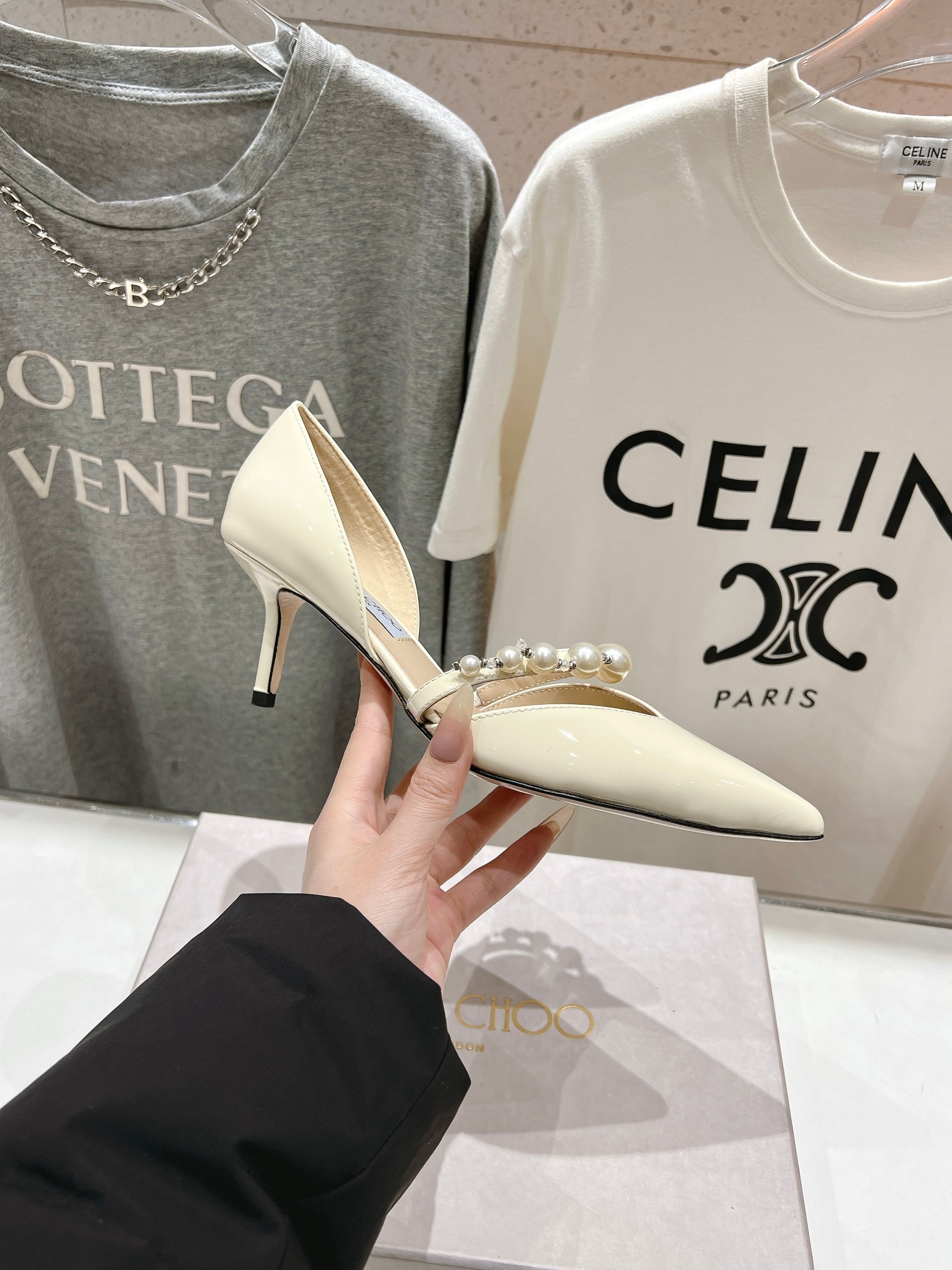 高版本出厂 JIMMY CHOO*｜JC/吉米周ss春夏新款简约尖头珍珠高跟鞋单鞋原版套楦，完美的线条，