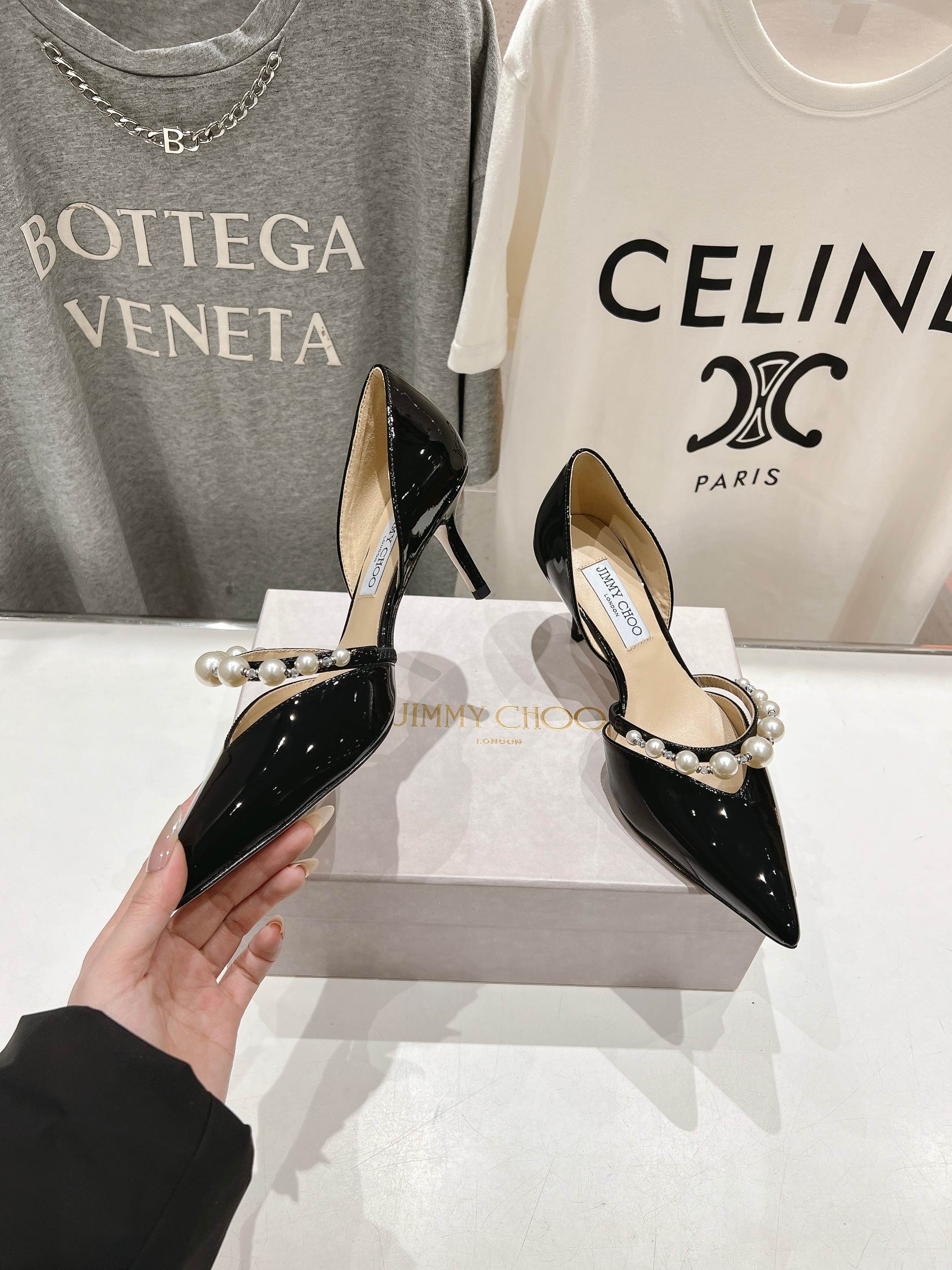 高版本出厂 JIMMY CHOO*｜JC/吉米周ss春夏新款简约尖头珍珠高跟鞋单鞋原版套楦，完美的线条，