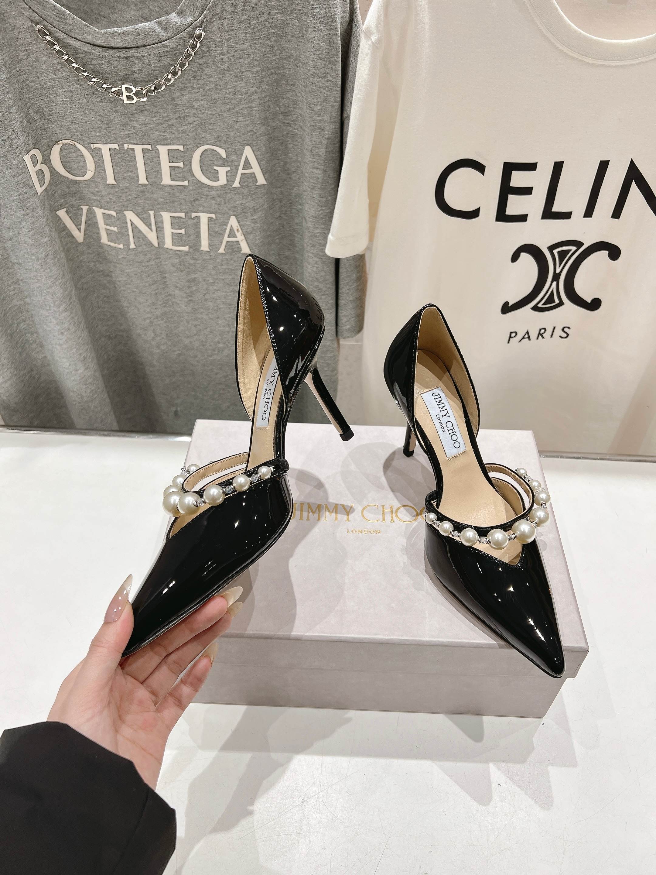 高版本出厂 JIMMY CHOO*｜JC/吉米周ss春夏新款简约尖头珍珠高跟鞋单鞋原版套楦，完美的线条，