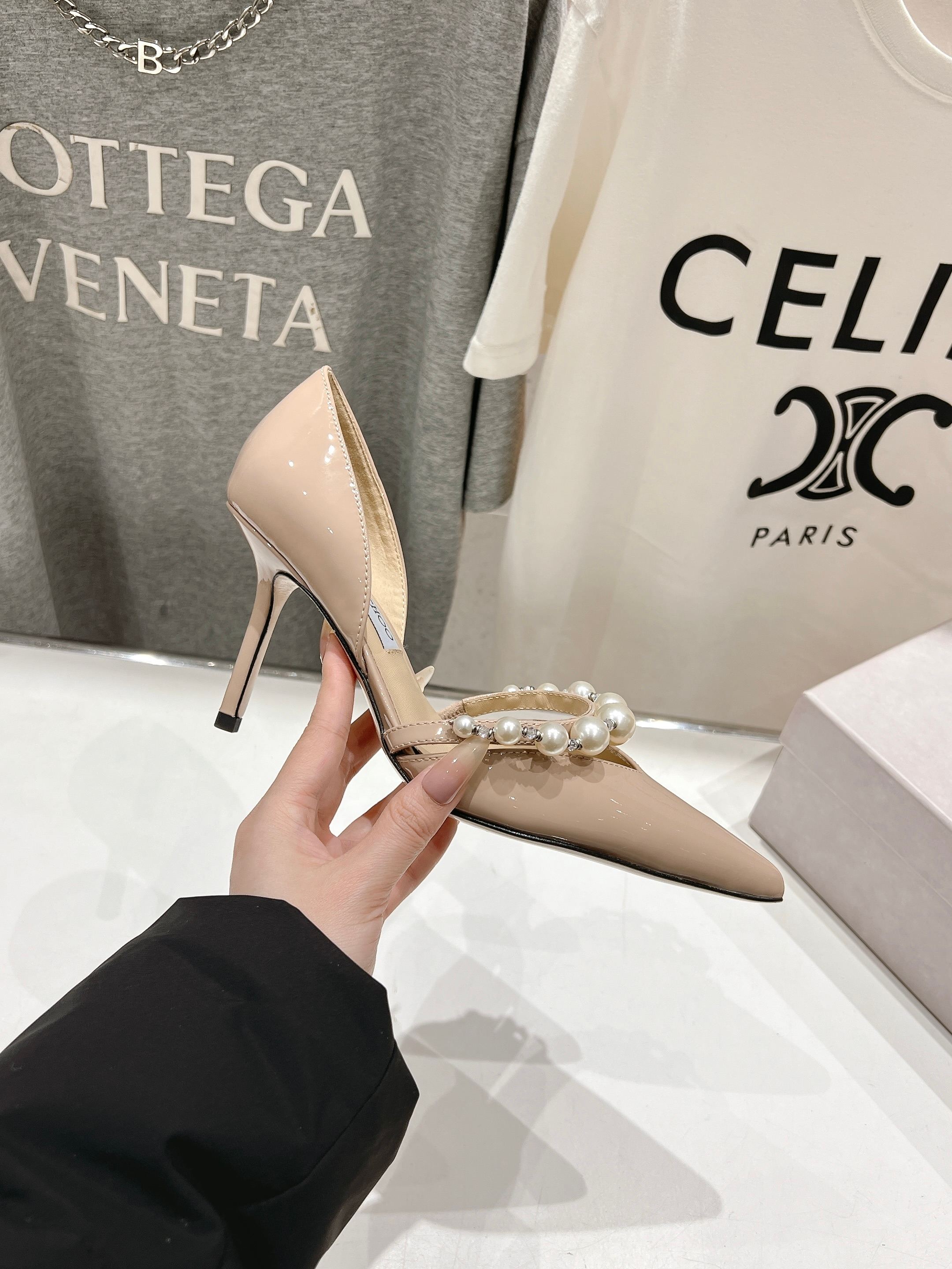 高版本出厂 JIMMY CHOO*｜JC/吉米周ss春夏新款简约尖头珍珠高跟鞋单鞋原版套楦，完美的线条，