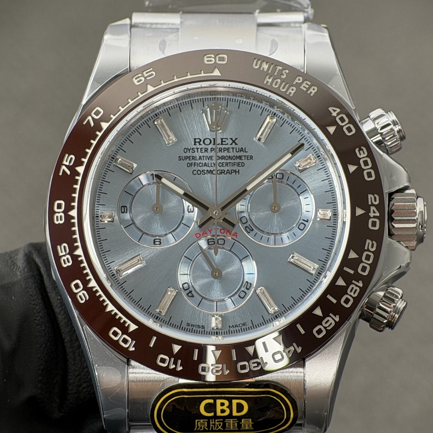 NO:881921,Produced by genuine CBD, you will get your money back!  Ice blue diamond engraved Daytona movement,19860909真CBD出品,掉皮包退！冰蓝钻刻迪通拿机芯,,Watch