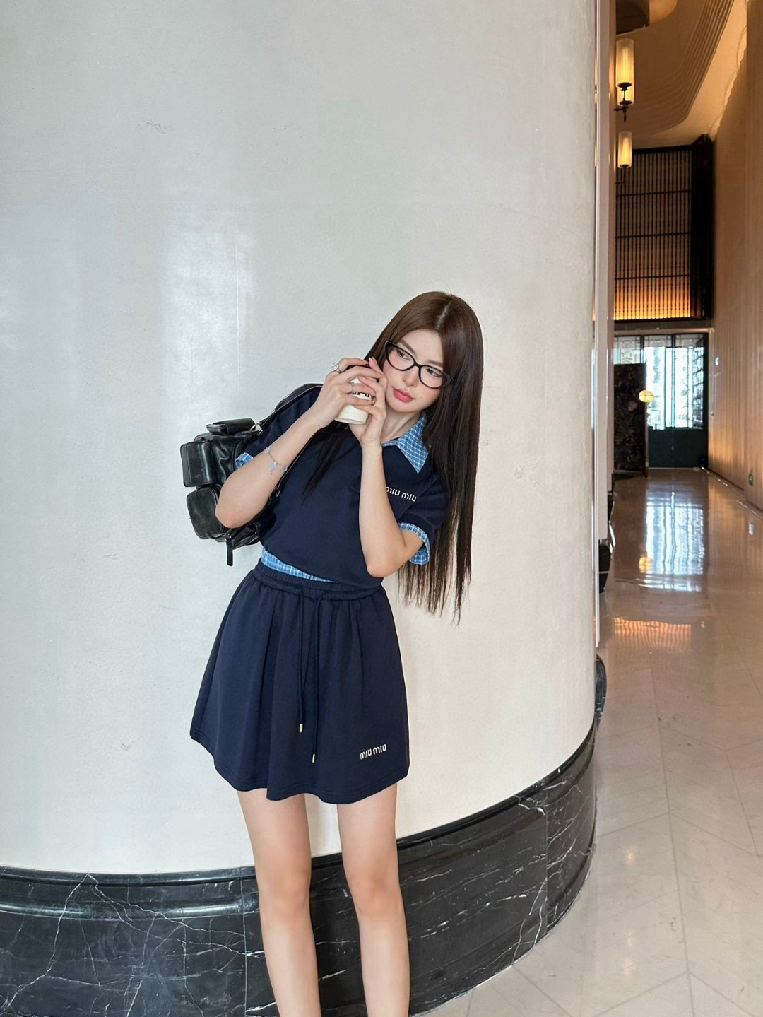 Miu Miu Conjunto de Falda y Top Bordado a Cuadros en Azul y Blanco 3 i1753452496307 5721 0 1