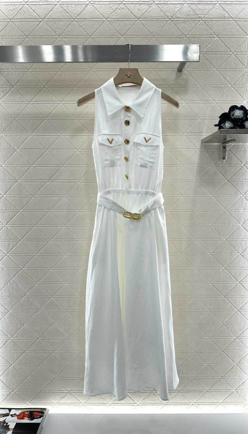 Valentino Sleeveless Collared Belted Midi Dress - White, Custom Hardware 1 Valentino Sleeveless Collared Belted Midi Dress – White, Custom Hardware