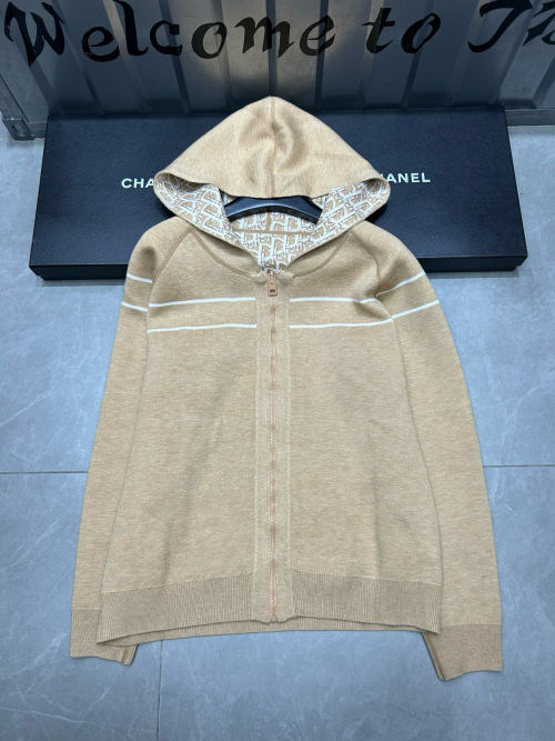 Dior Oblique Jacquard Knit Zip-Up Hoodie, Double-Sided Design, Beige Color 1 Dior Oblique Jacquard Knit Zip-Up Hoodie, Double-Sided Design, Beige Color