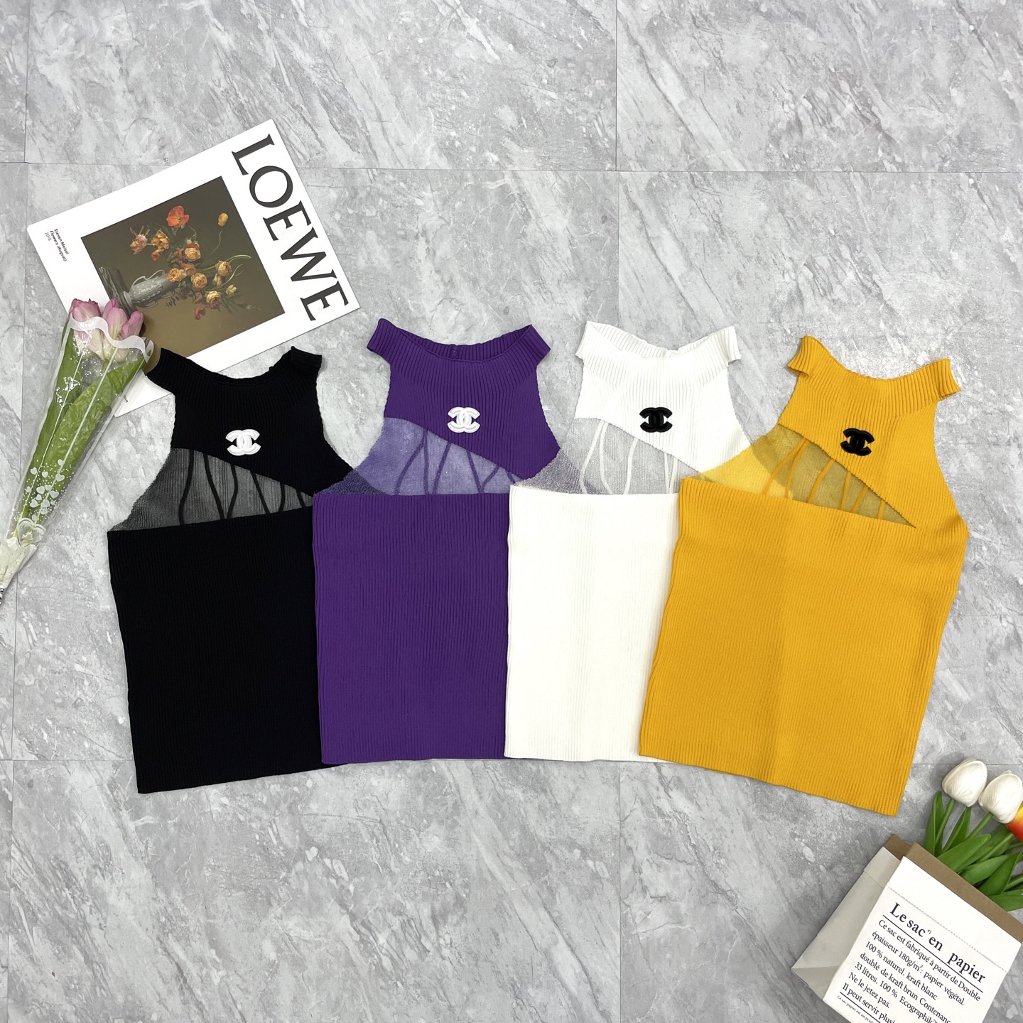 NO:757433,Xiaoxiang see-through halter top,,19860909小香透视挂脖背心,,,Women's clothing