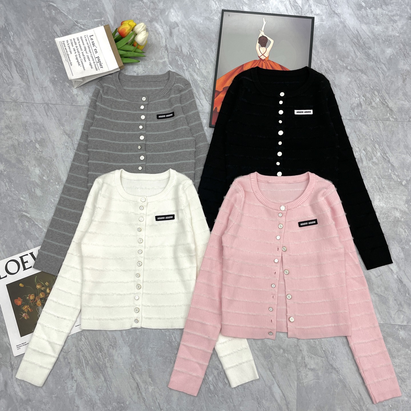 NO:494362,Miaozi's mother button round neck long sleeve cardigan, alexander wang19860909缪子母扣圆领长袖开衫,,alexander wang,Women's clothing