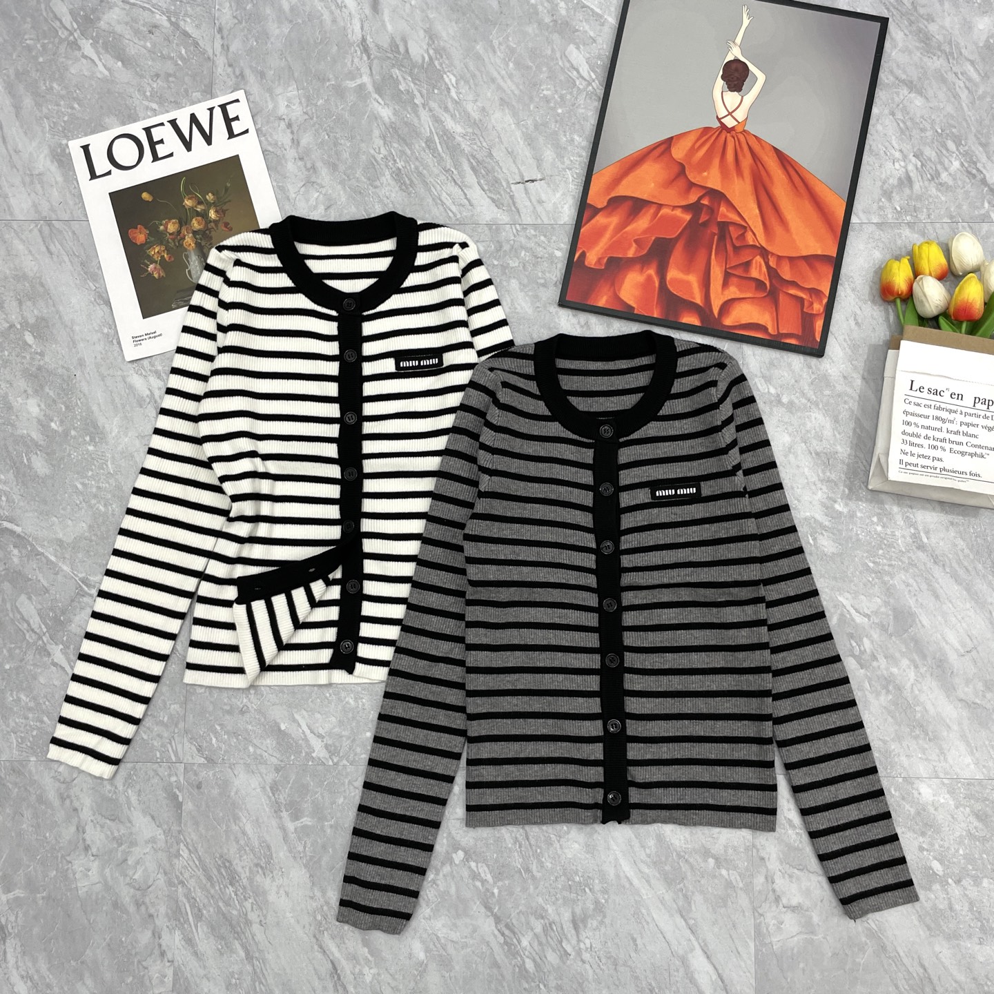 NO:494383,Miao Jianjie round neck long-sleeved cardigan, alexander wang19860909缪间条圆领长袖开衫,,alexander wang,Women's clothing