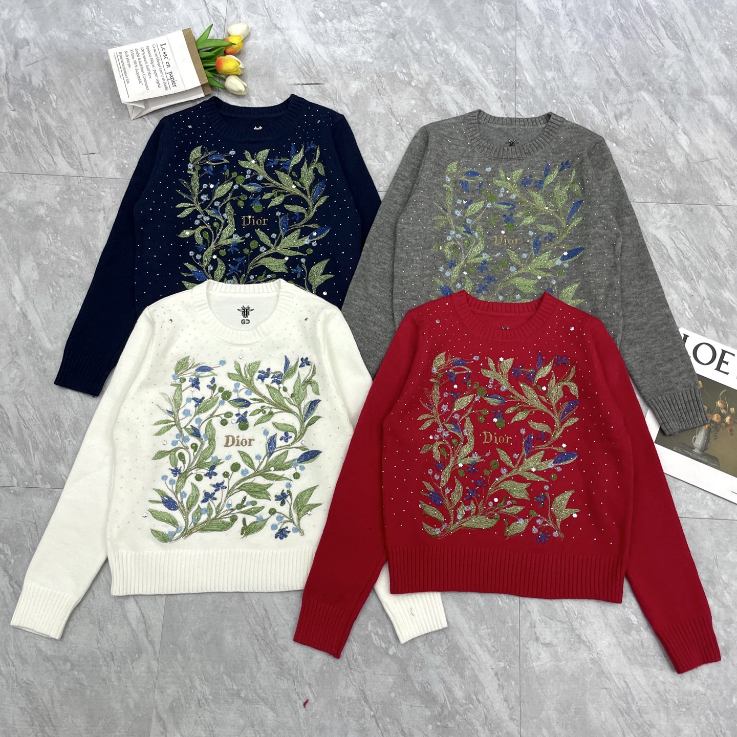 NO:611642,Dior pressed diamond lilac long sleeves, dior, alexander wang19860909迪奥压钻丁香花长袖,,dior,alexander wang,Women's clothing