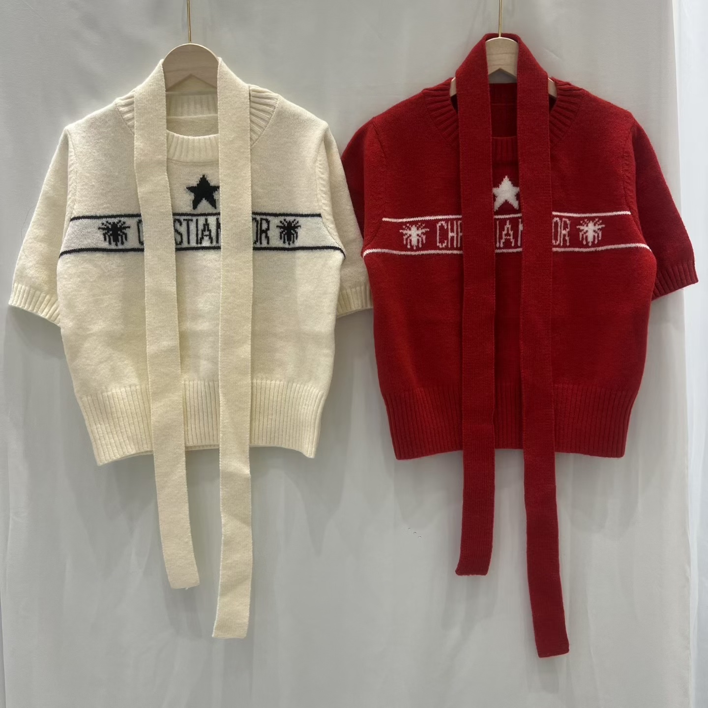 NO:666296,Thick needle short sleeves with thin scarf Dior tb, dior, T-shirt,  19860909粗针短袖配细围巾 迪奥tb,,dior,T-shirt, ,Women's clothing