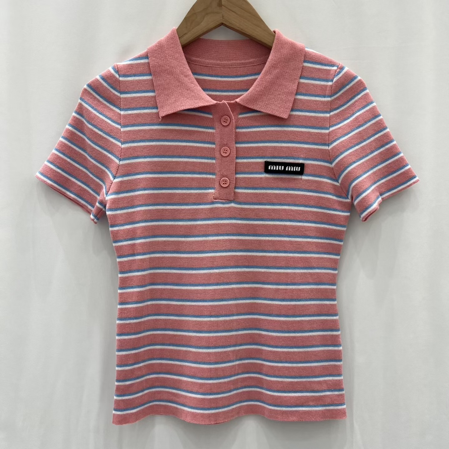 NO:737658,Miu Miu lapel striped short-sleeved, T-shirt,19860909缪缪翻领条纹短袖,,T-shirt,,Women's clothing