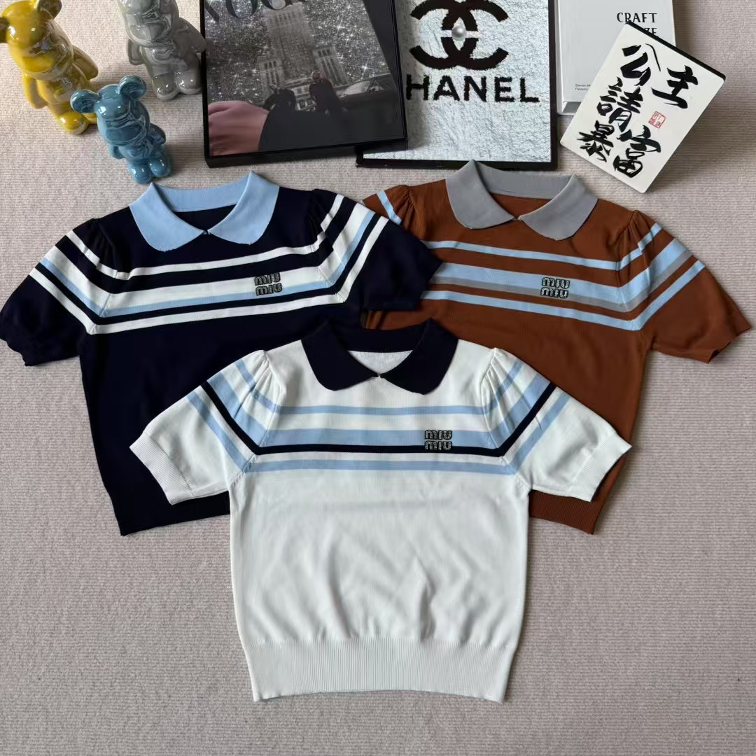 NO:737666,Miu Miu lapel short sleeves, T-shirt,19860909缪缪翻领短袖,,T-shirt,,Women's clothing