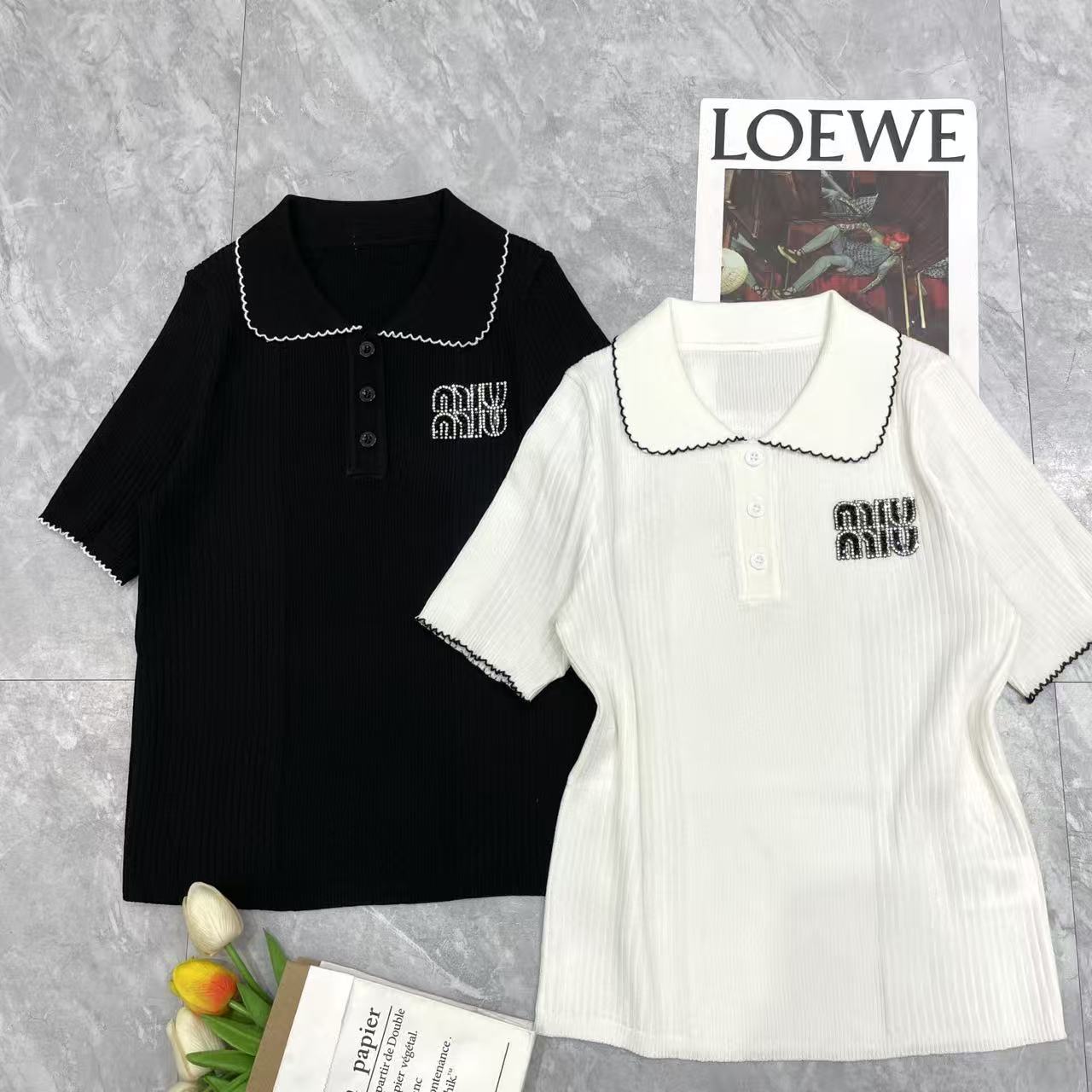 NO:738951,Miu Miu lapel lace short sleeves, T-shirt,19860909缪缪翻领花边短袖,,T-shirt,,Women's clothing
