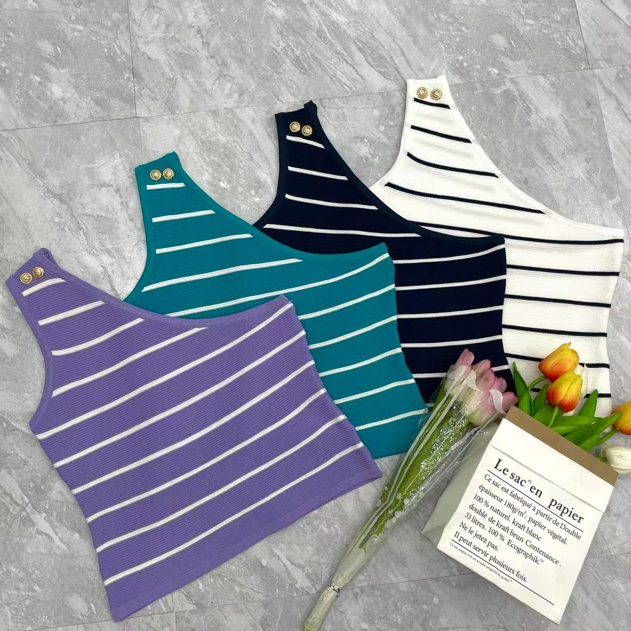 NO:739568,lv striped shoulder vest, louis vuitton,19860909lv条纹斜肩背心,,louis vuitton,,Women's clothing