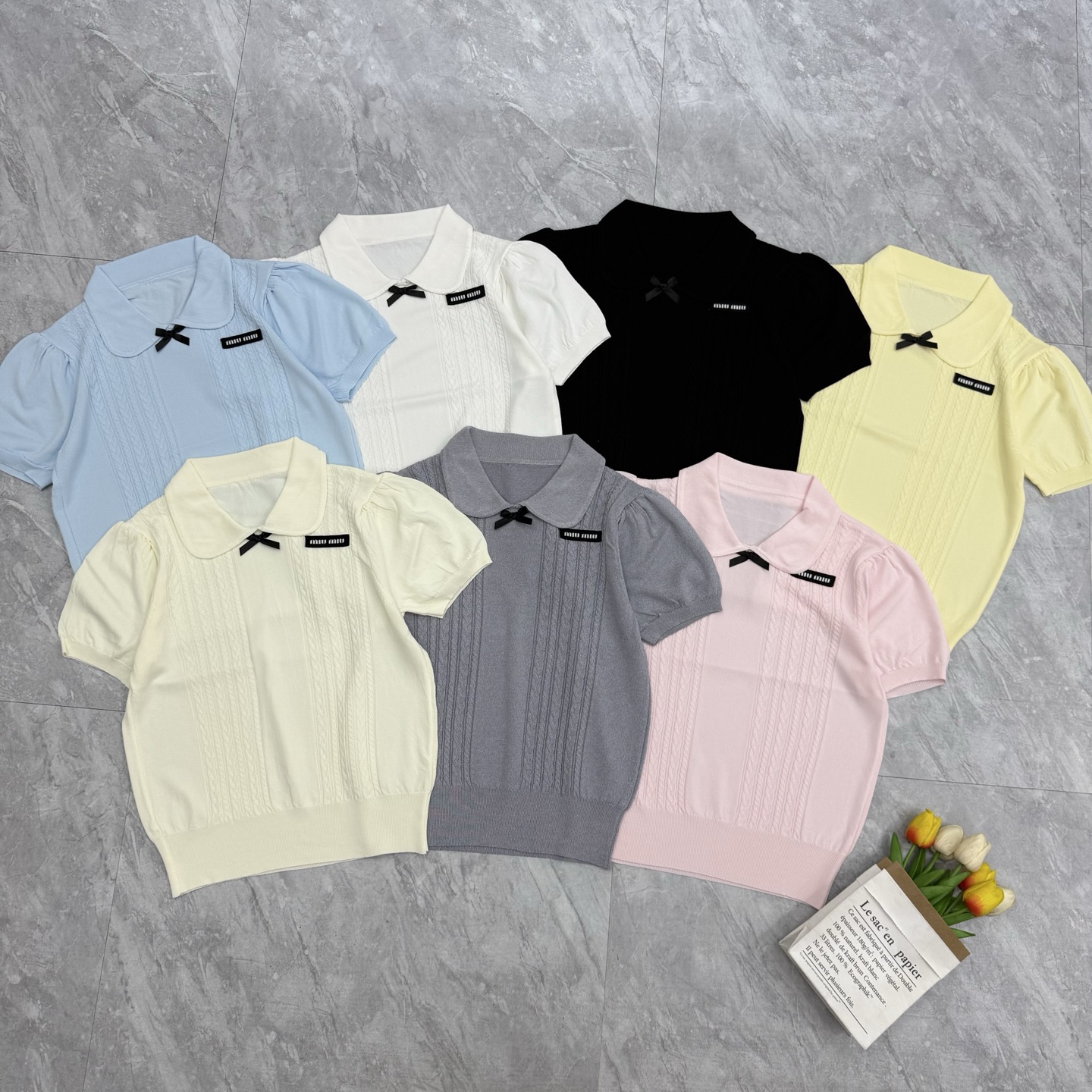 NO:751139,Miu Miu doll collar short sleeves, T-shirt,19860909缪缪娃娃领曲珠短袖,,T-shirt,,Women's clothing