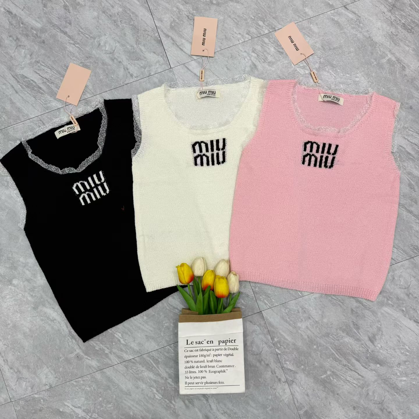 NO:761913,Miu Miu lace vest,,19860909缪缪蕾丝边背心,,,Women's clothing