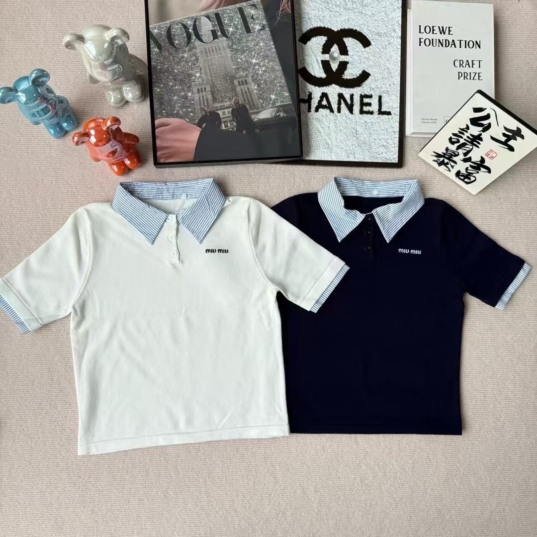 NO:797237,Miu Miu lapel short sleeves, T-shirt,19860909缪缪翻领短袖,,T-shirt,,Women's clothing