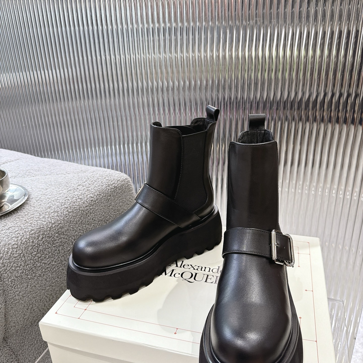 Alexander Queen Buckle Platform Chelsea Ankle Boot