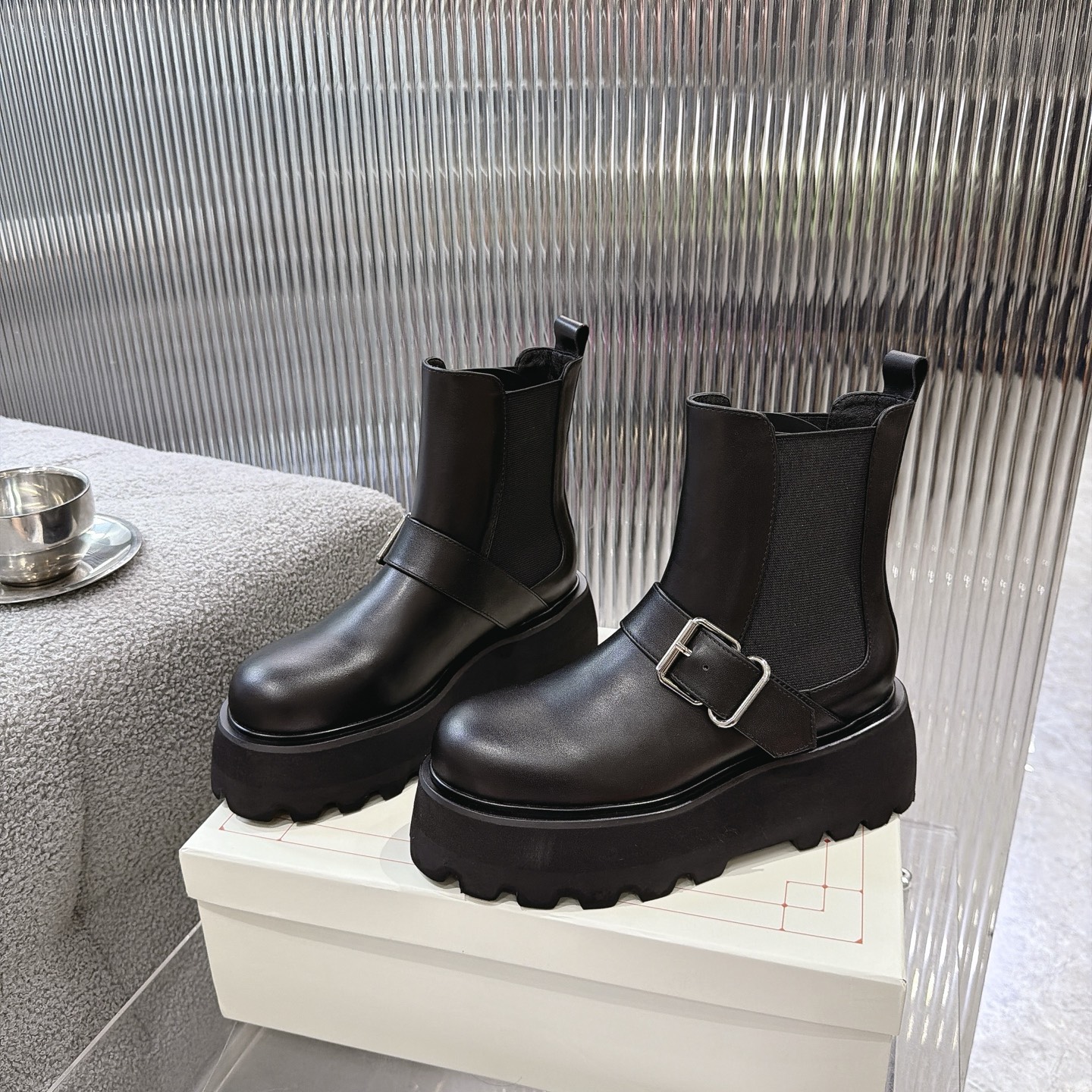 Alexander Queen Buckle Platform Chelsea Ankle Boot