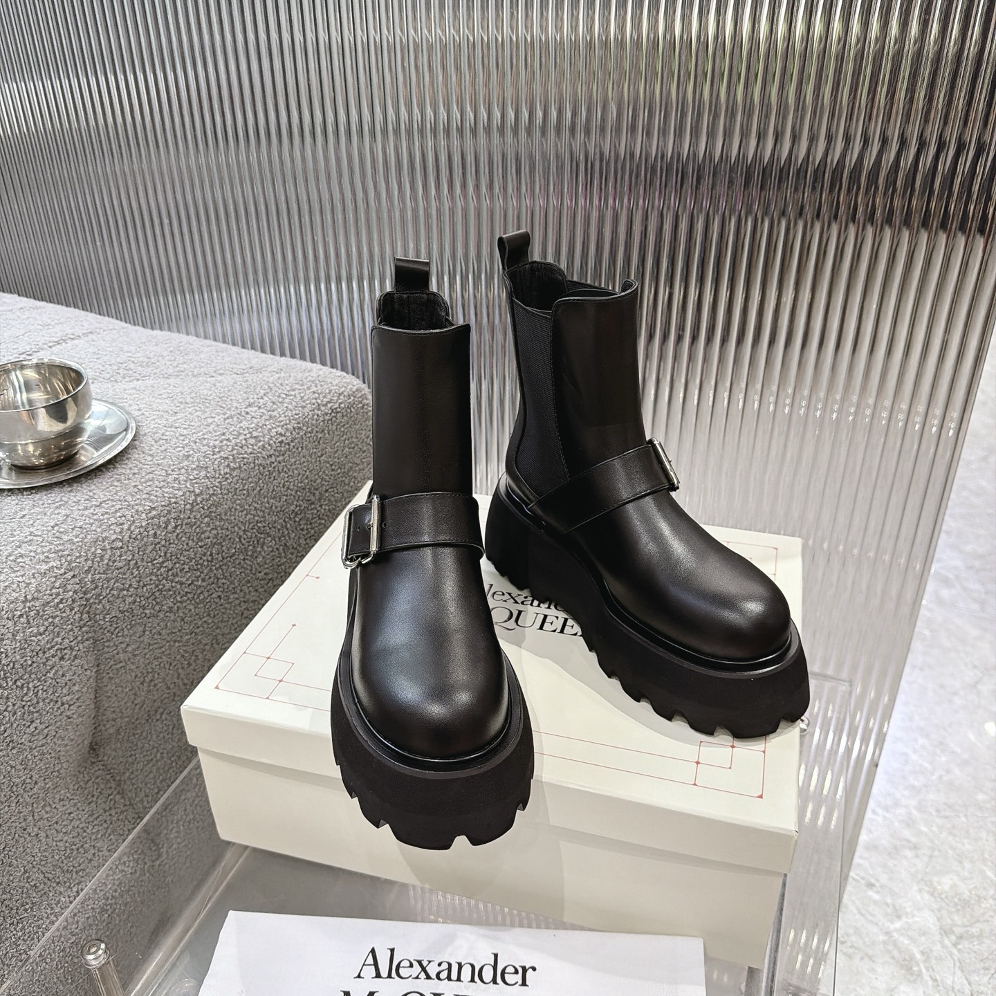 Alexander Queen Buckle Platform Chelsea Ankle Boot