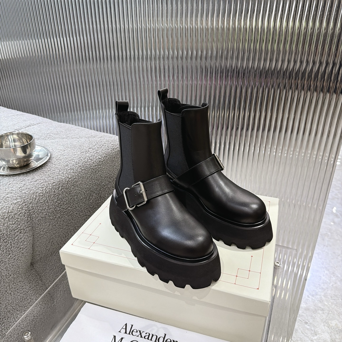 Alexander Queen Buckle Platform Chelsea Ankle Boot