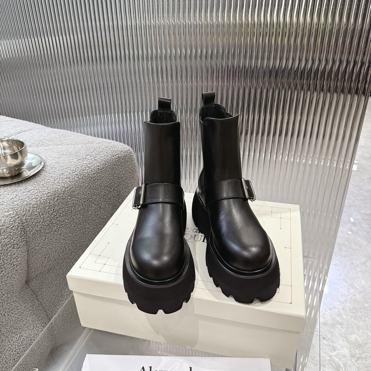 Alexander Queen Buckle Platform Chelsea Ankle Boot