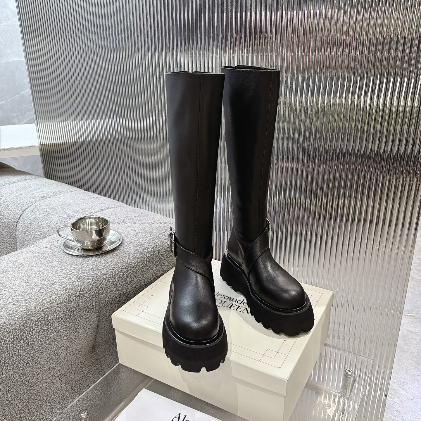 Alexander Queen Buckle Platform Knee-High Boots
