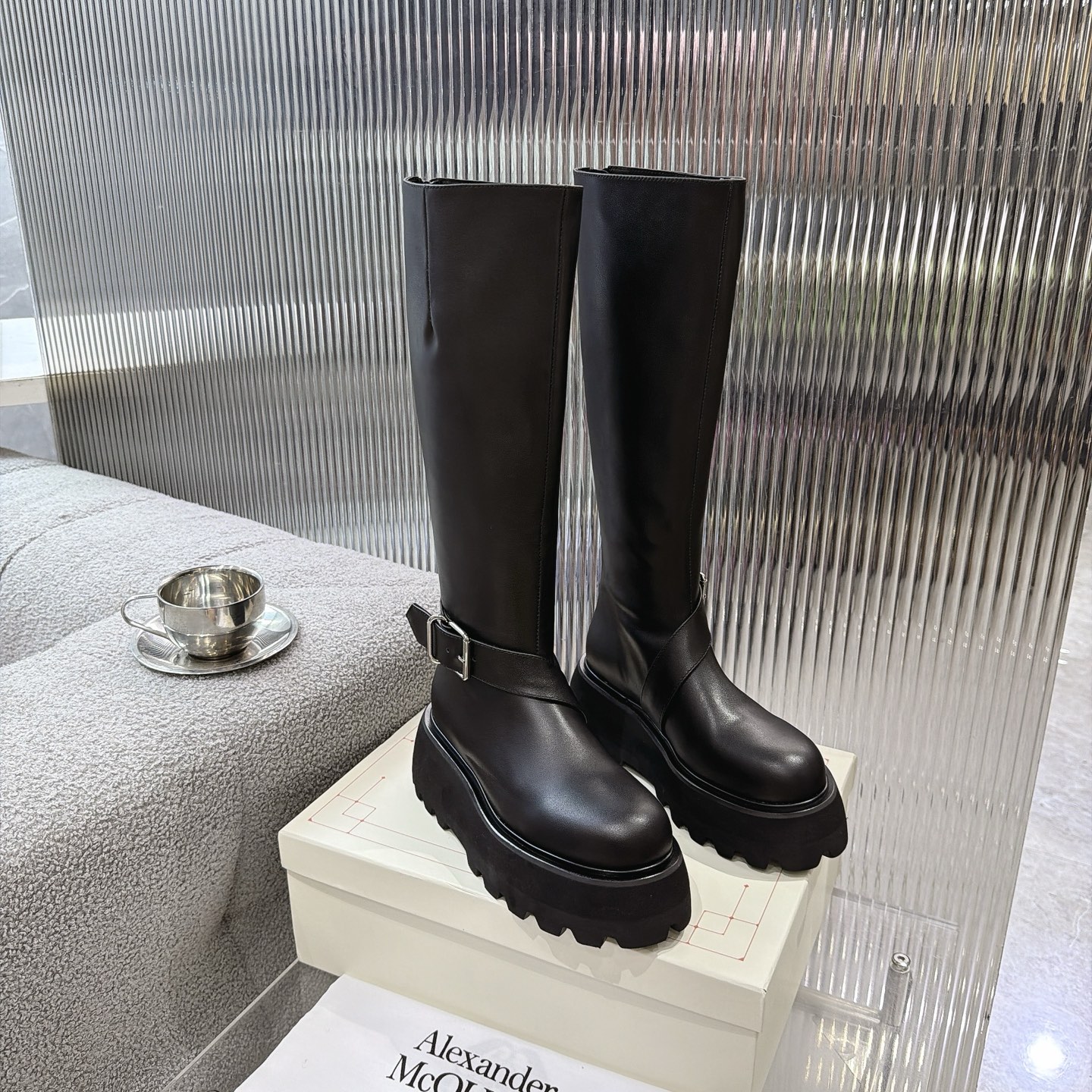 Alexander Queen Buckle Platform Knee-High Boots
