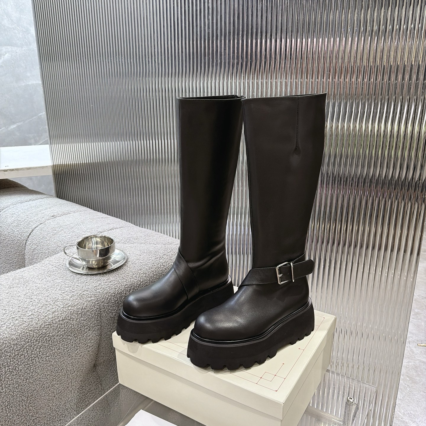 Alexander Queen Buckle Platform Knee-High Boots
