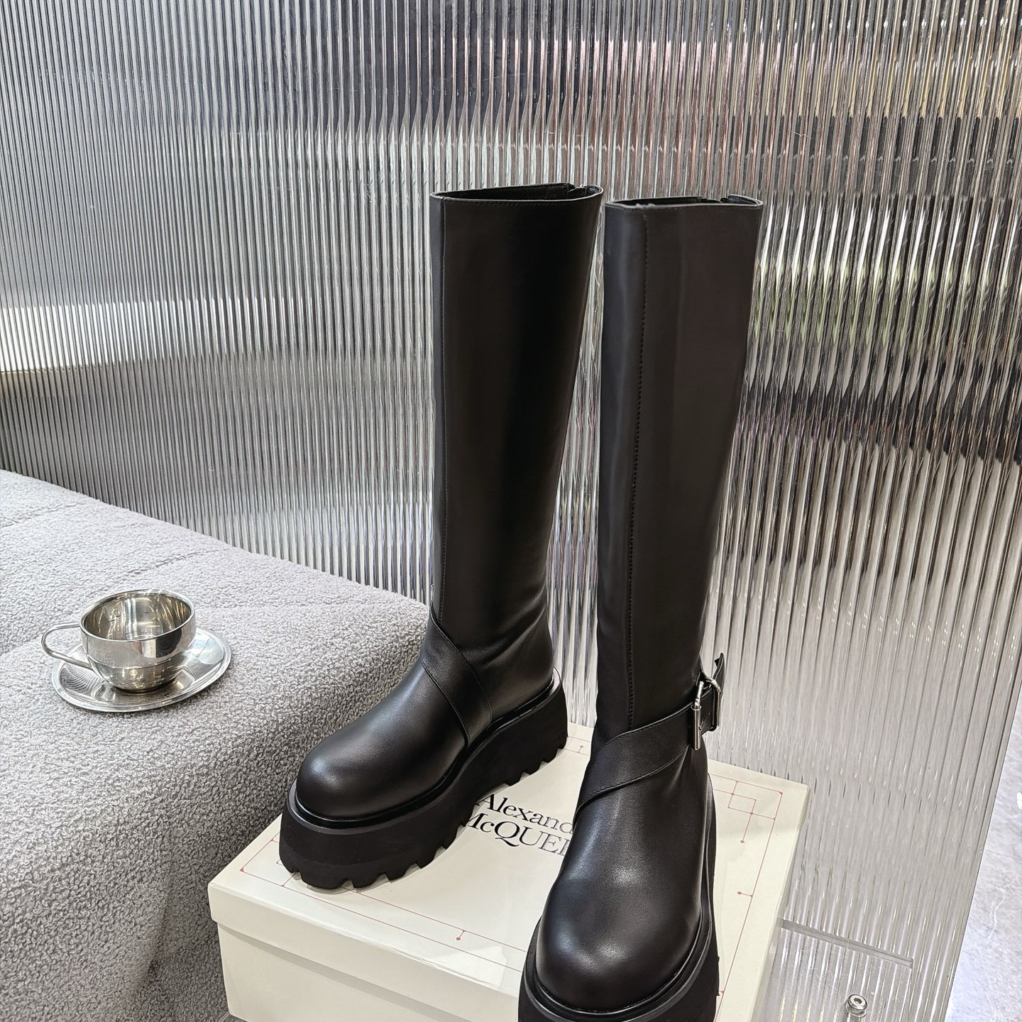 Alexander Queen Buckle Platform Knee-High Boots

