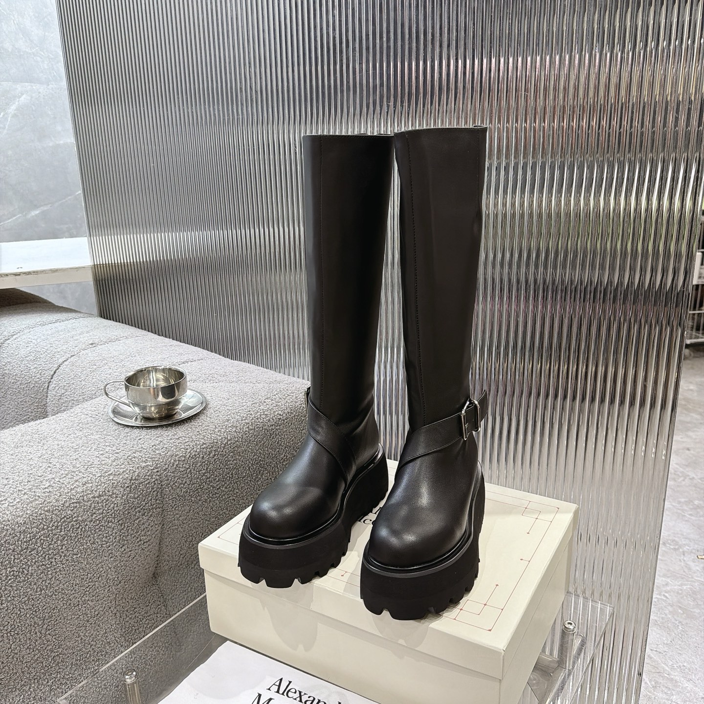 Alexander Queen Buckle Platform Knee-High Boots

