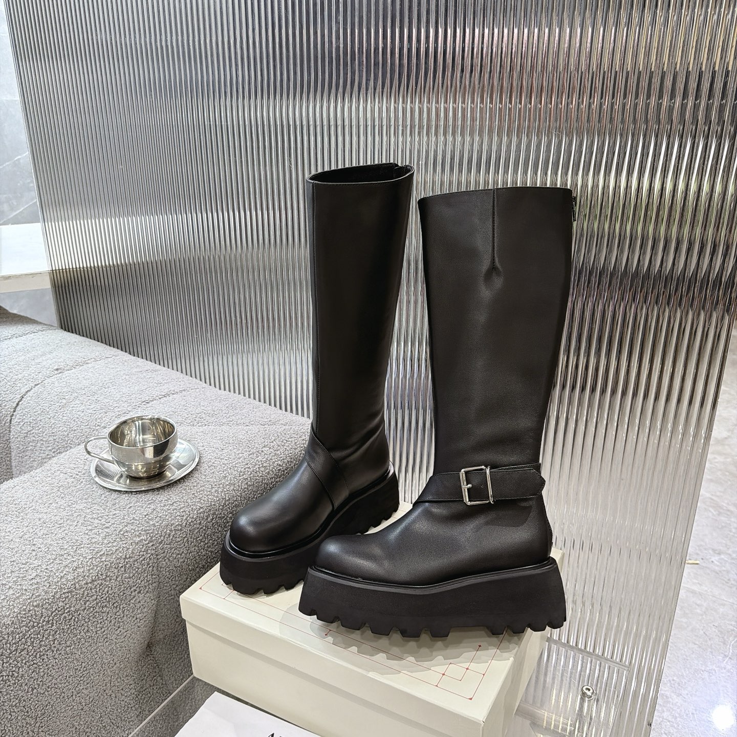 Alexander Queen Buckle Platform Knee-High Boots
