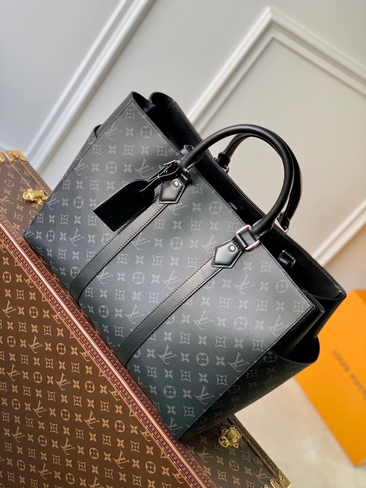 Louis Vuitton LV Sac Plat Taschen Handtaschen Alle Stahl Monogram Eclipse Leinwand Rindsleder Gewebe M46451