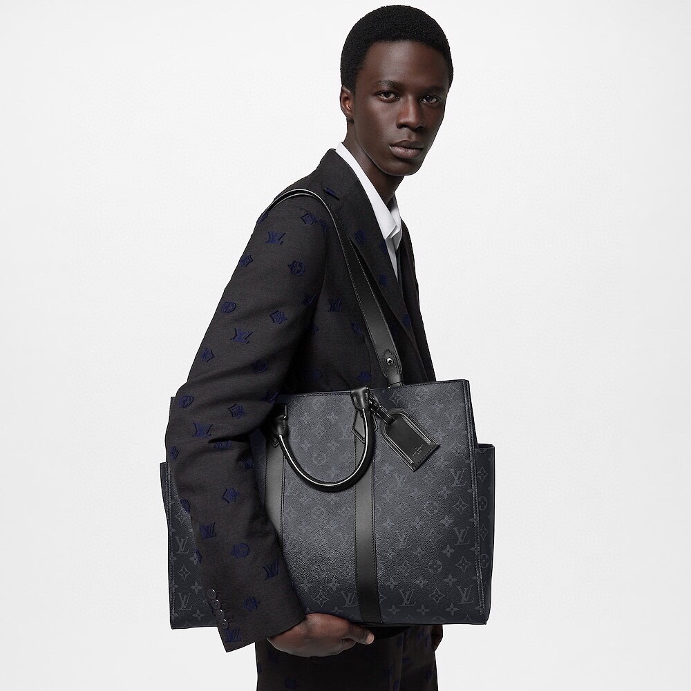 Luxury
 Louis Vuitton LV Sac Plat Bags Handbags All Steel Monogram Eclipse Canvas Cowhide Fabric M46451