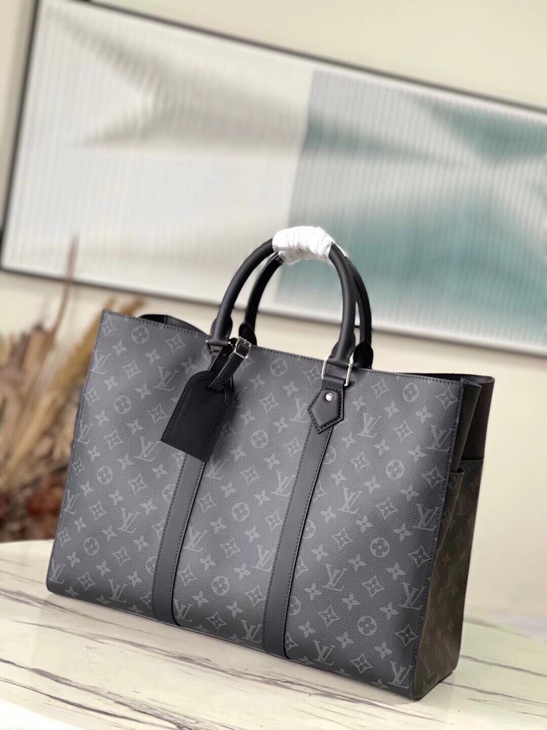 Louis Vuitton LV Sac Plat Bags Handbags All Steel Monogram Eclipse Canvas Cowhide Fabric M46451