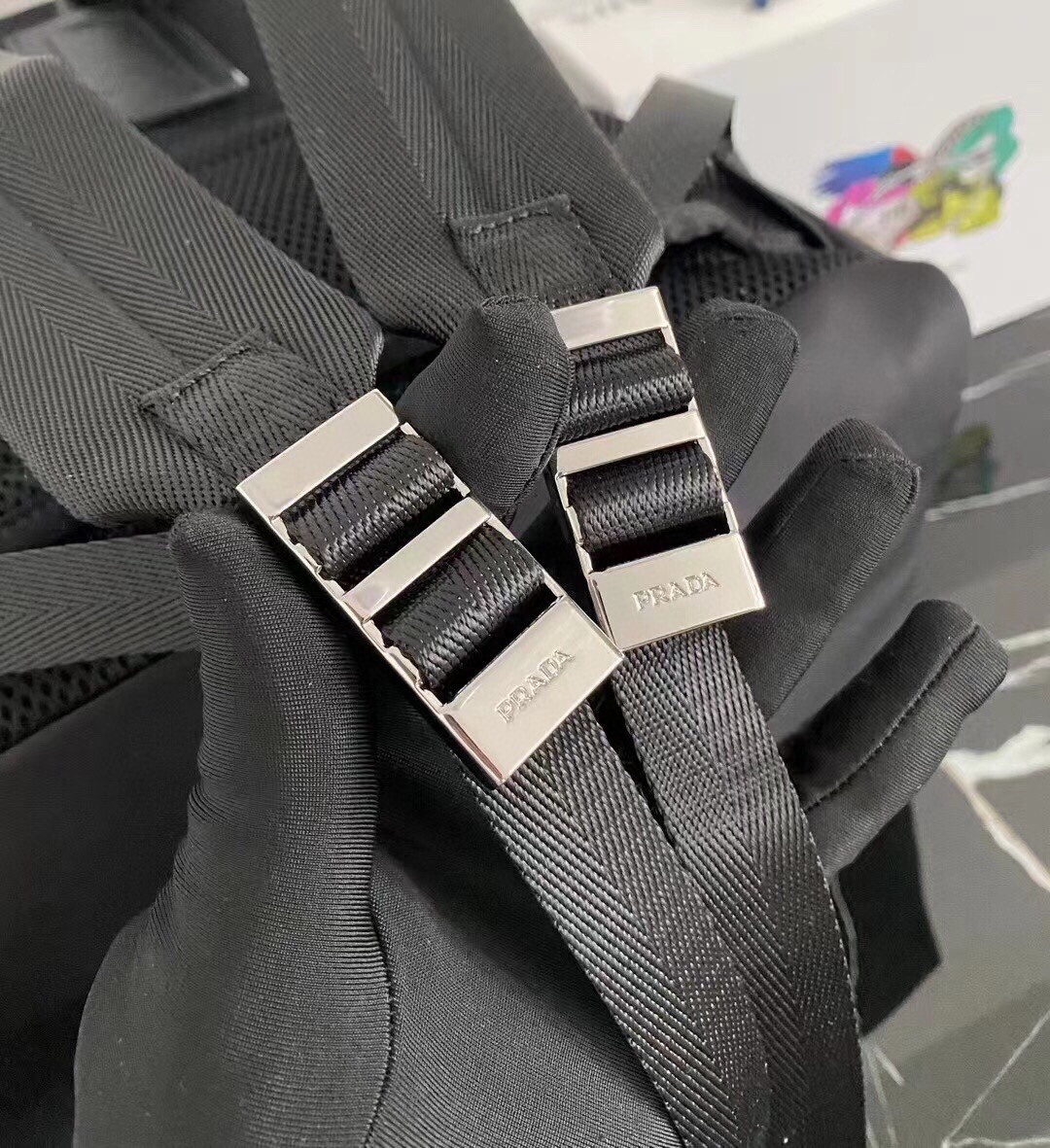 Prada Men's Black Saffiano Leather Trim Nylon Backpack - Minimalist Design 8 i1750311312 2247 7