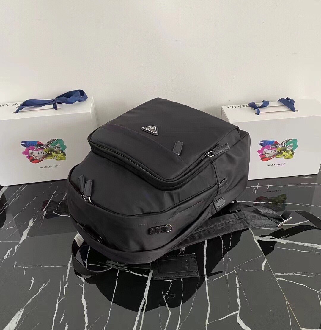 Prada Men's Black Saffiano Leather Trim Nylon Backpack - Minimalist Design 6 i1750311312 4564 6