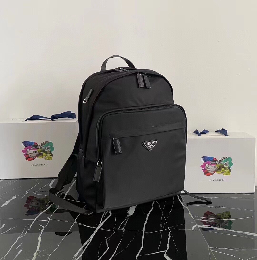 Prada Men's Black Saffiano Leather Trim Nylon Backpack - Minimalist Design 2 i1750311312 67 2