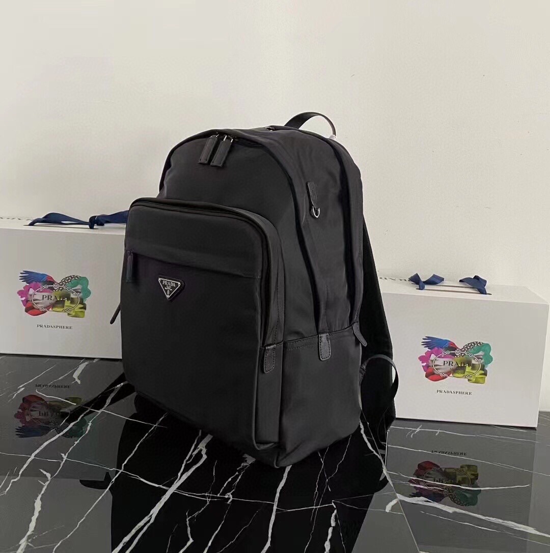 Prada Men's Black Saffiano Leather Trim Nylon Backpack - Minimalist Design 4 i1750311312 774 5