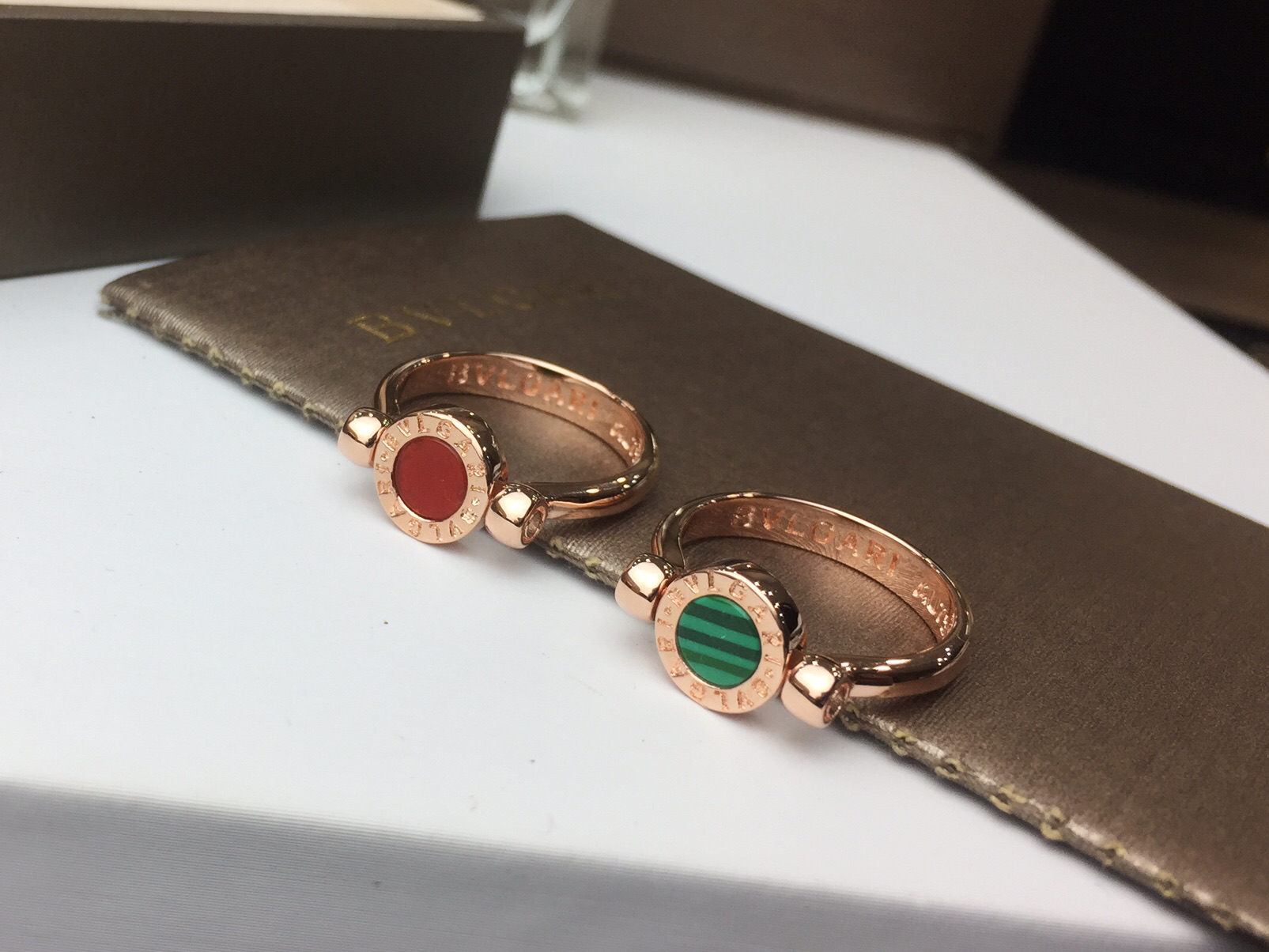 Bvlgari BVLGARI宝格丽#红玛瑙/孔雀石#双面翻转戒指