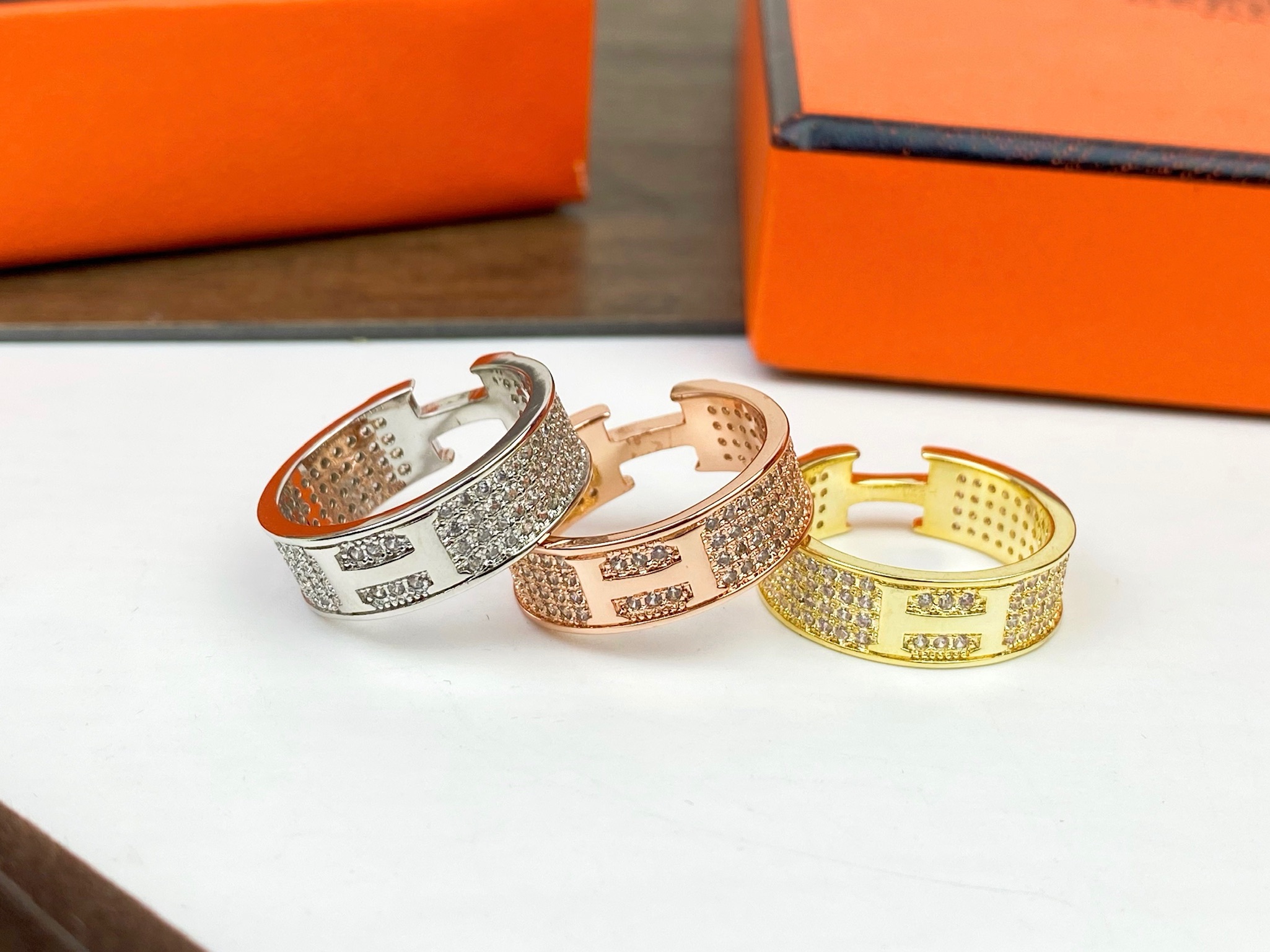 ♥Hermes 爱马仕 H 满钻戒指💍 💎678码数齐 街拍 时尚达人 必备单品 P