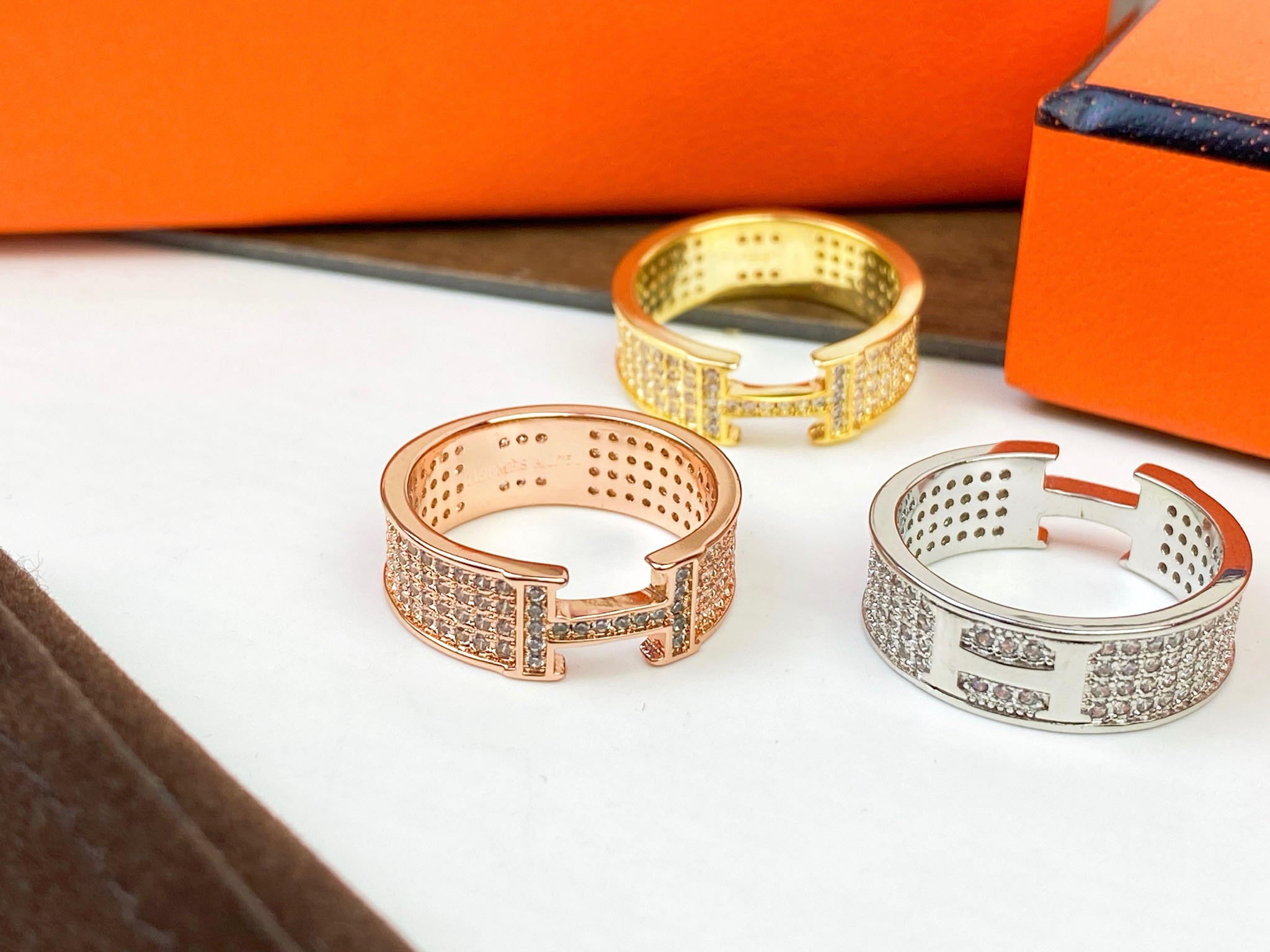♥Hermes 爱马仕 H 满钻戒指💍 💎678码数齐 街拍 时尚达人 必备单品 P