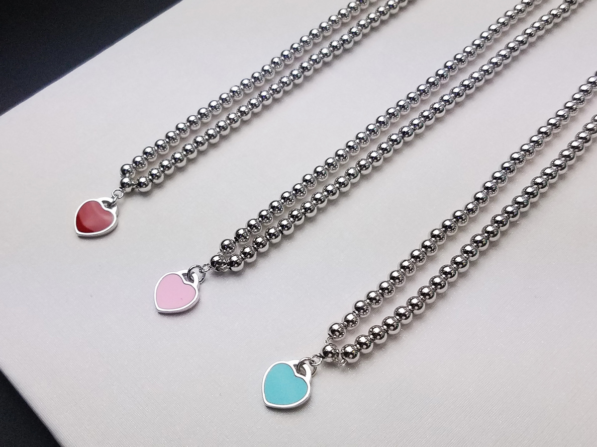 👼😍Tiffany蒂芙尼爱心珠子项链 👉🏻爱心三色珐琅珠式项链链💋高端亚金工艺～独家实拍，还原专柜细节，