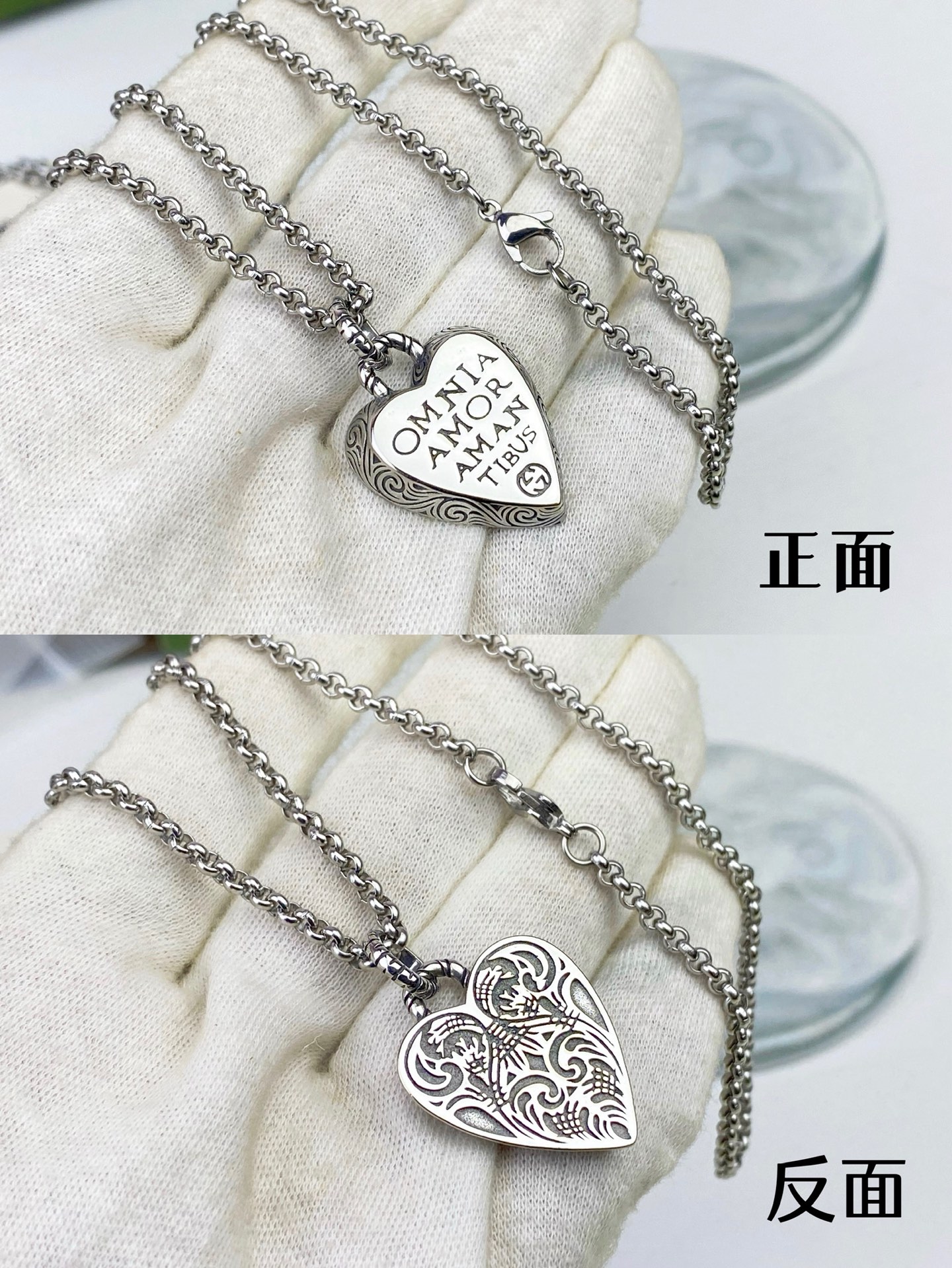 Gucci古奇❣️以全新标语的心形吊坠项链💗象征着爱情💑缀有Interlncking G细节，为设计增添